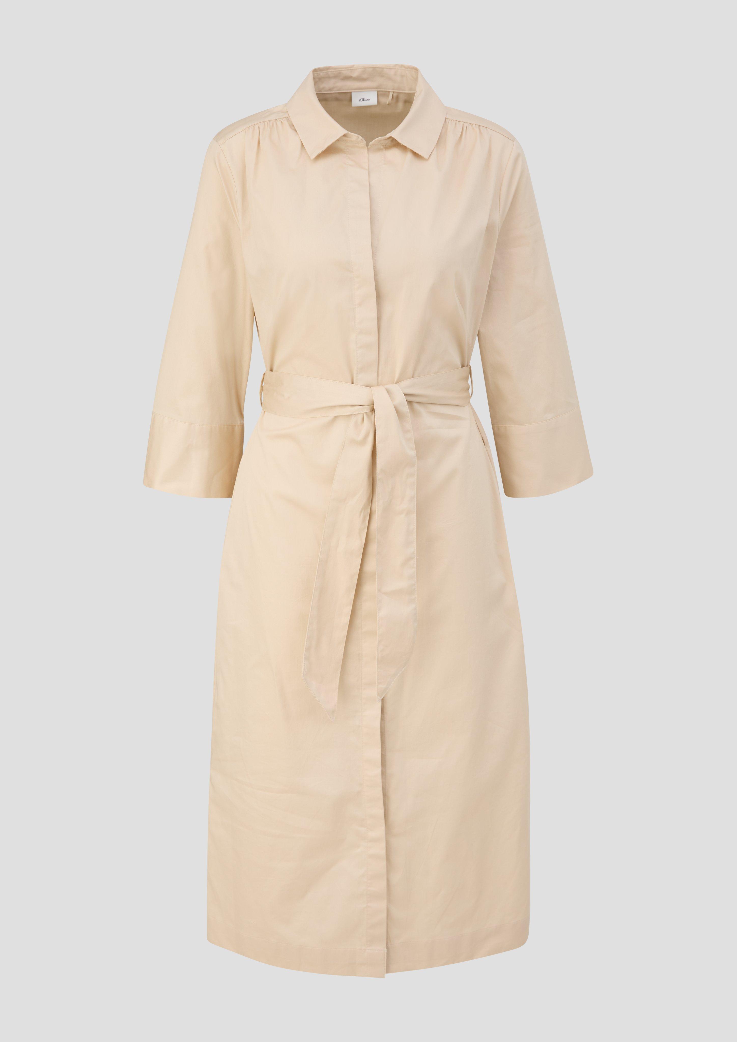 s.Oliver - Hemdblusenkleid aus Baumwolle mit Bindegürtel, Damen, Beige
