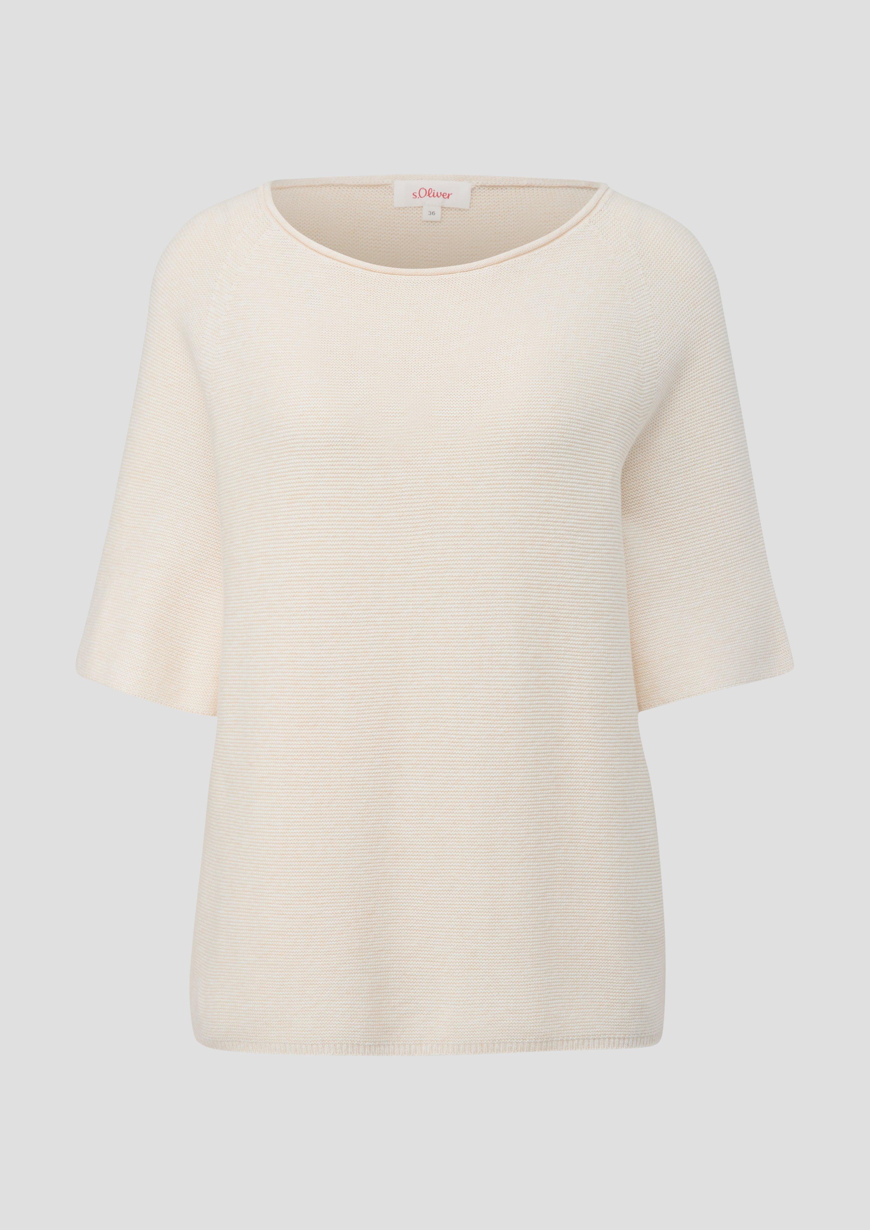 s.Oliver - Relaxed-Fit-Strickpullover mit kurzen Ärmeln, Damen, creme