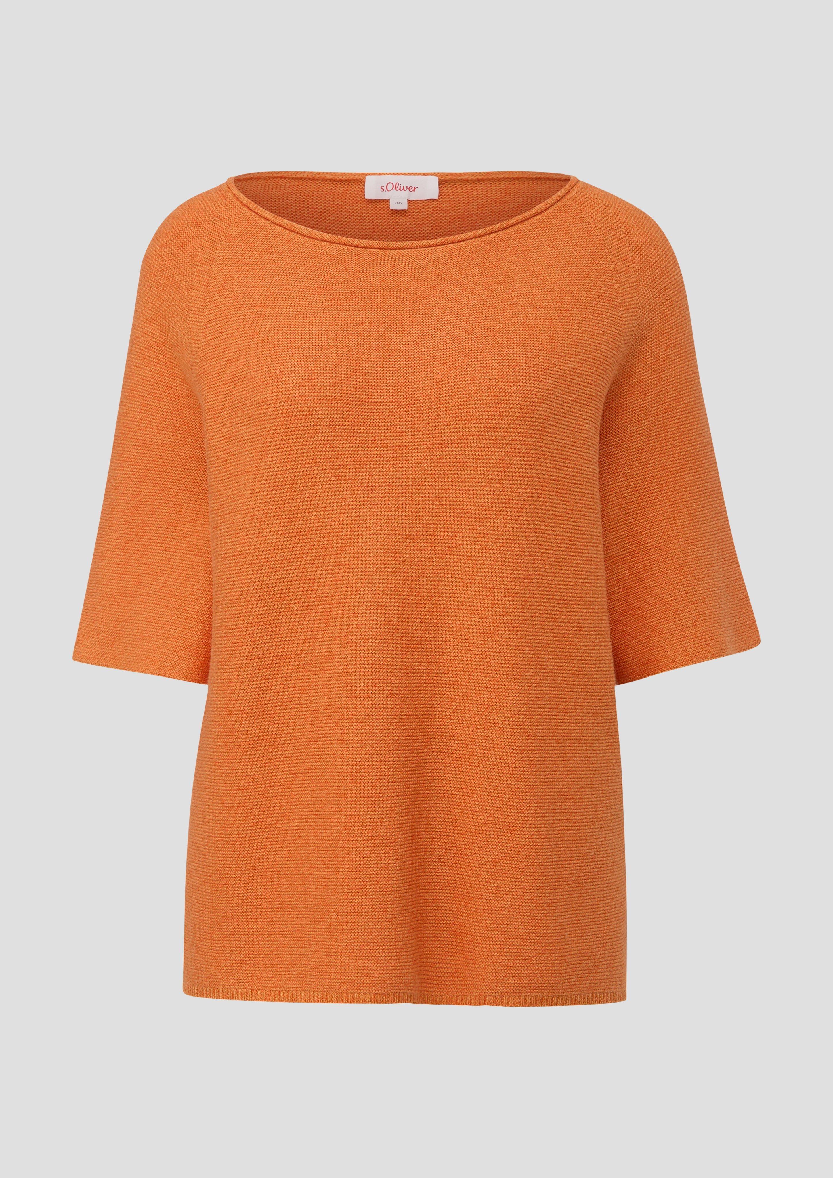 s.Oliver - Relaxed-Fit-Strickpullover mit kurzen Ärmeln, Damen, Orange