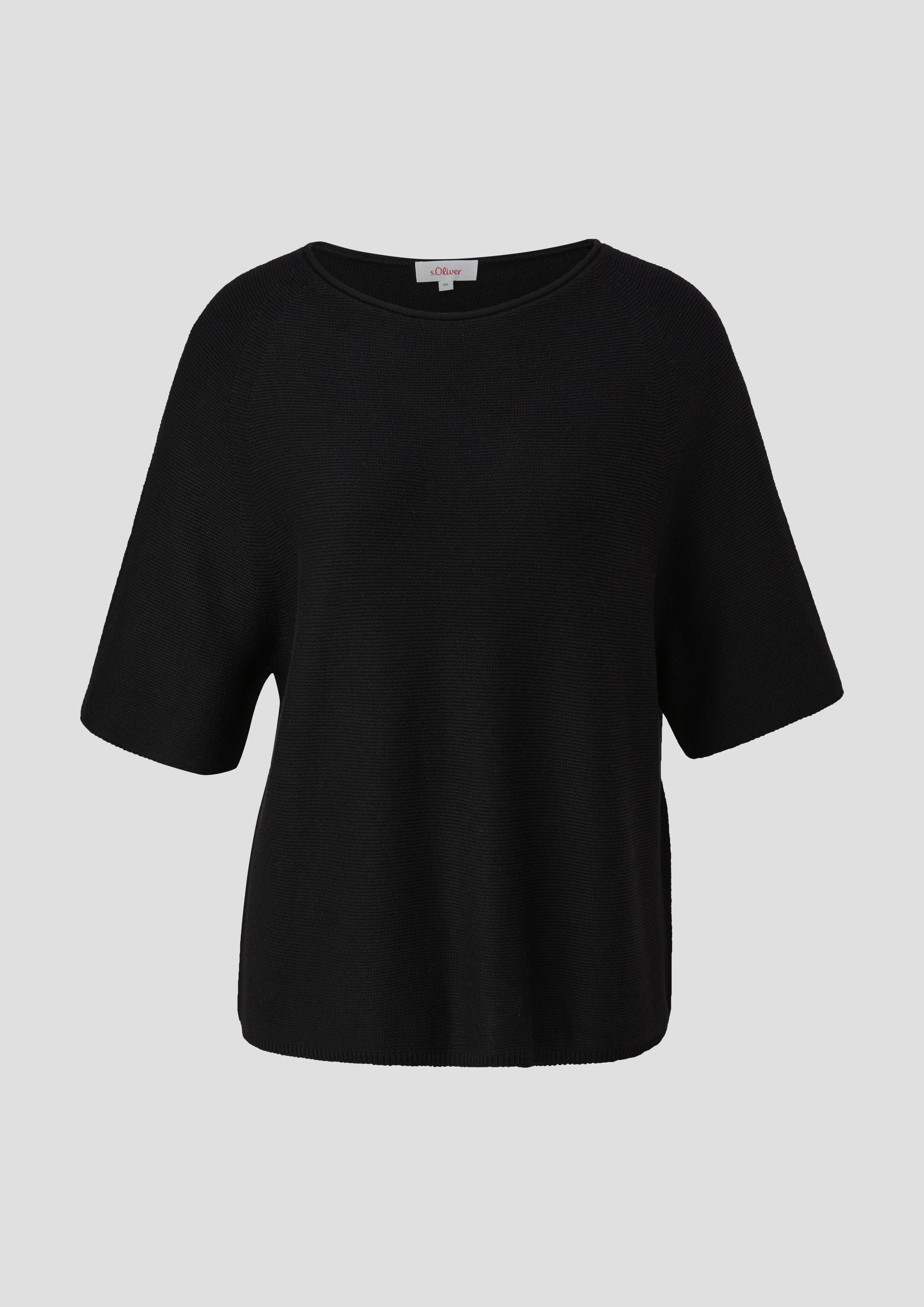 s.Oliver - Relaxed-Fit-Strickpullover mit kurzen Ärmeln, Damen, schwarz