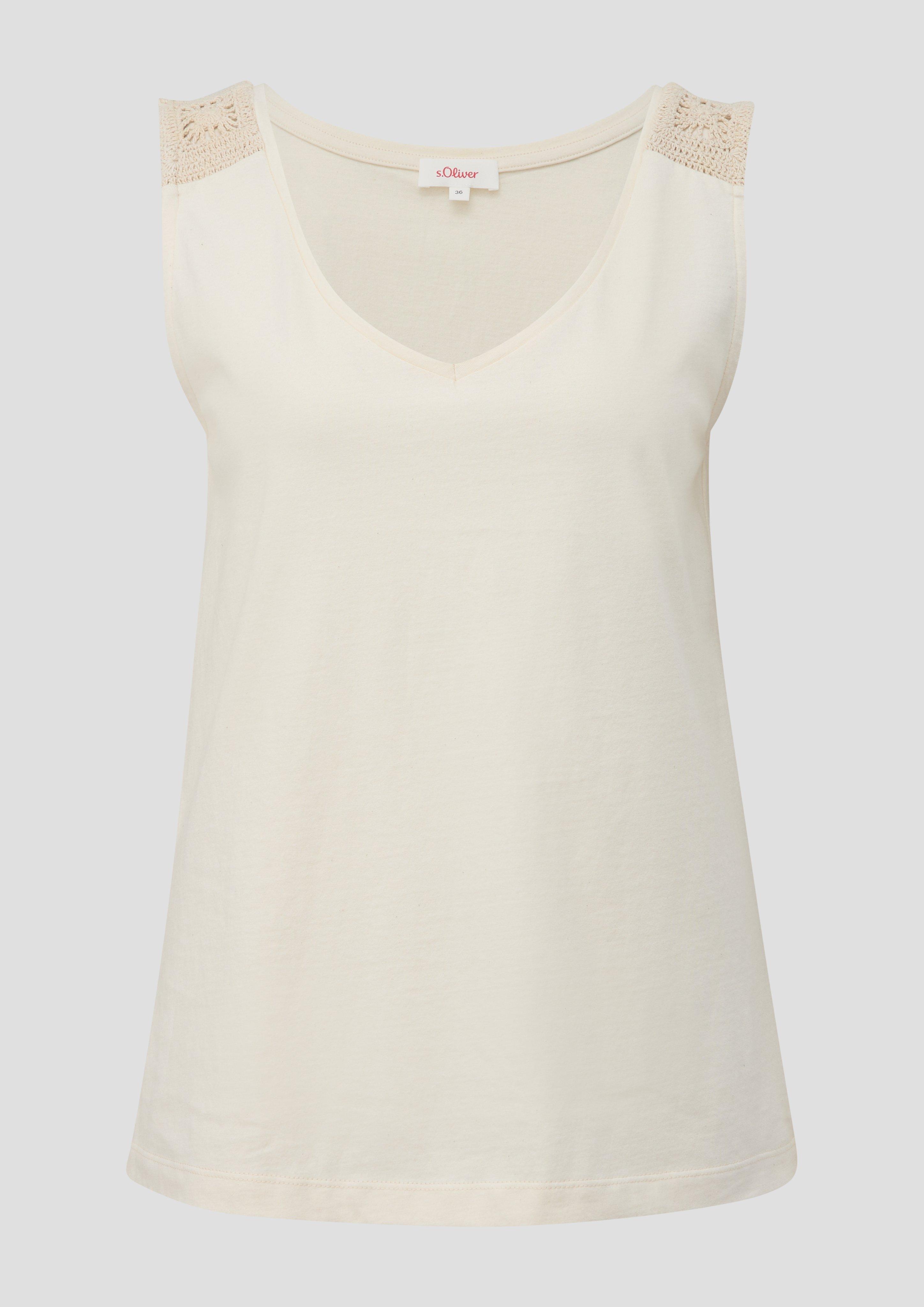 s.Oliver - Jersey-Top mit Häkel-Details im Schulterbereich, Damen, Beige