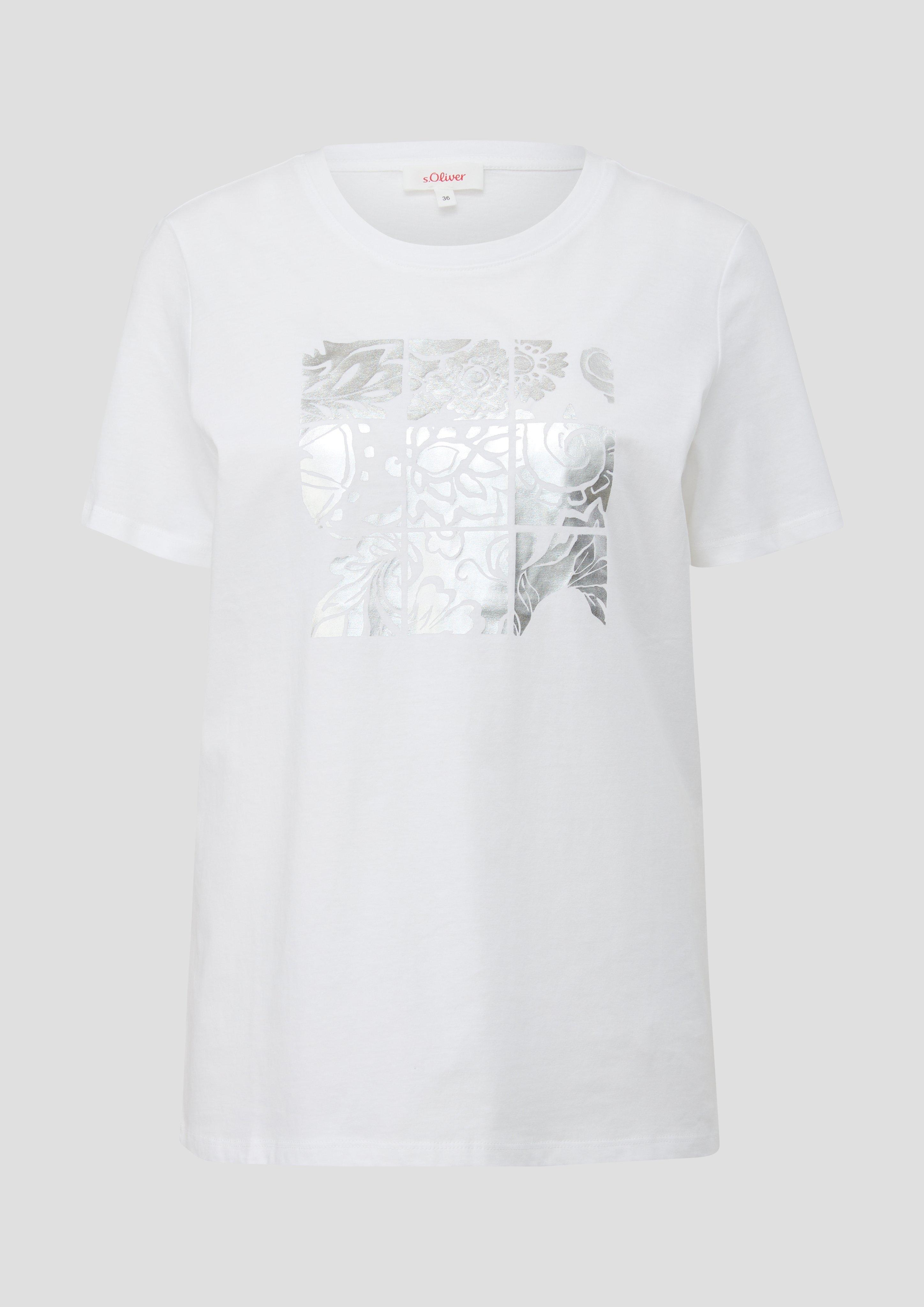 s.Oliver - Baumwoll-T-Shirt mit frontseitigem Folien-Print, Damen, weiß