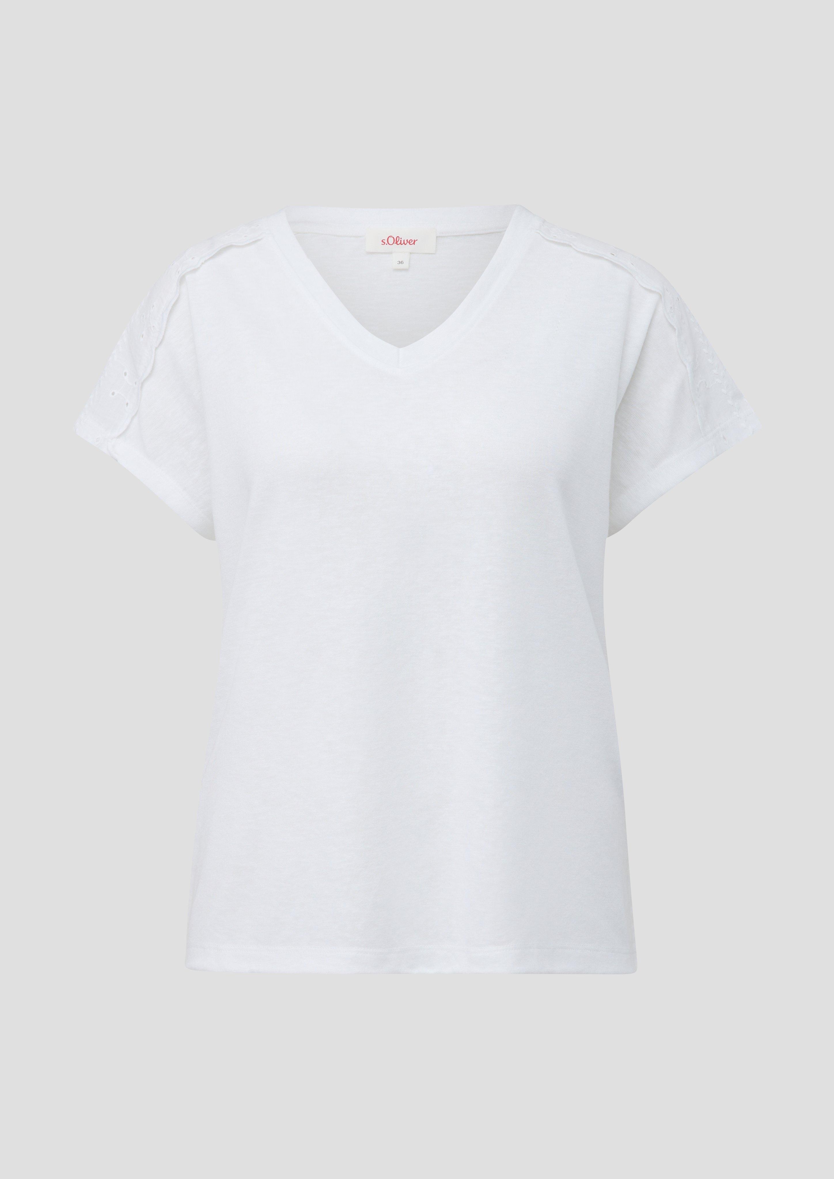 s.Oliver - Jersey-T-Shirt im Relaxed Fit mit Spitzendetails, Damen, weiß