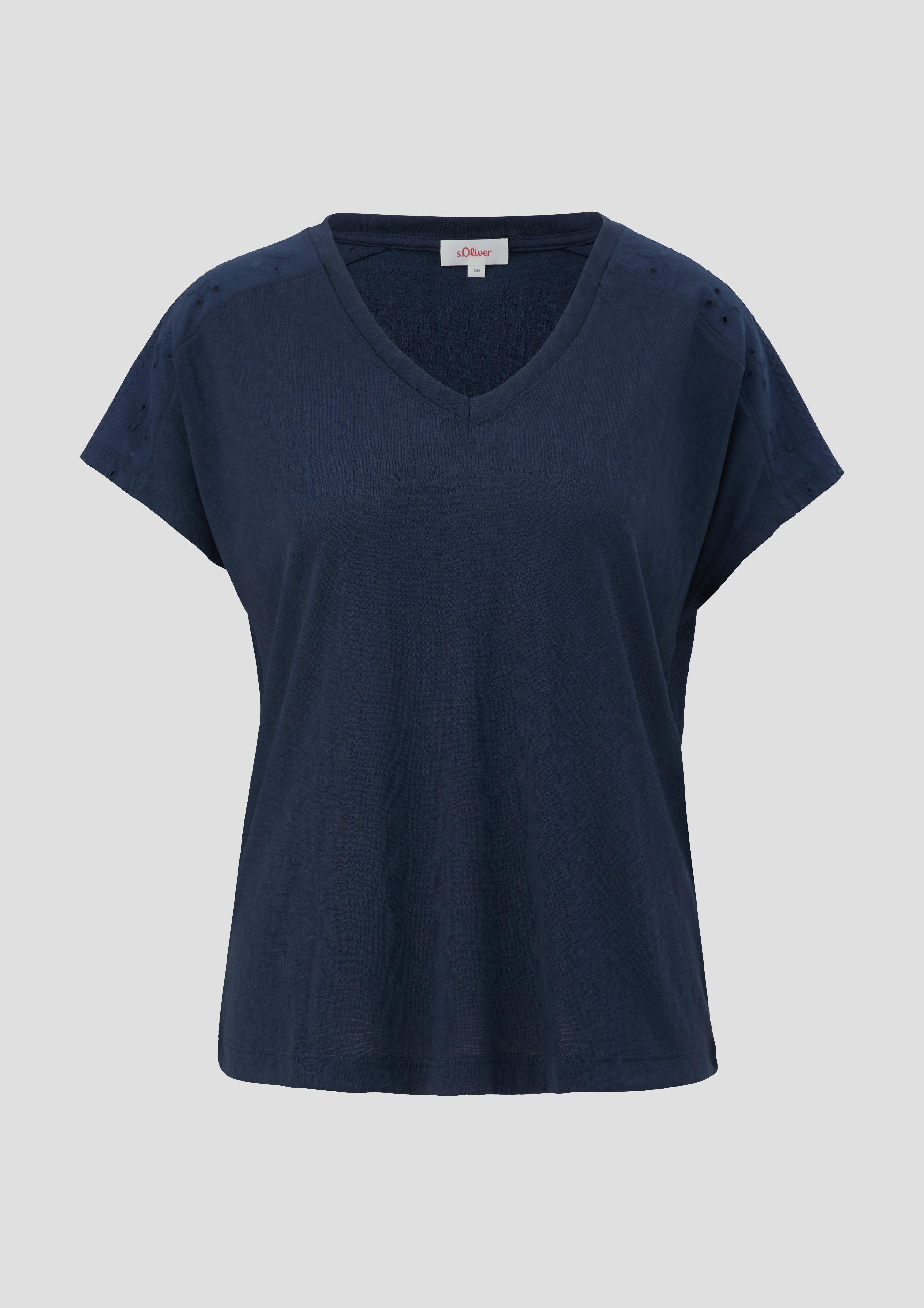 s.Oliver - Jersey-T-Shirt im Relaxed Fit mit Spitzendetails, Damen, blau