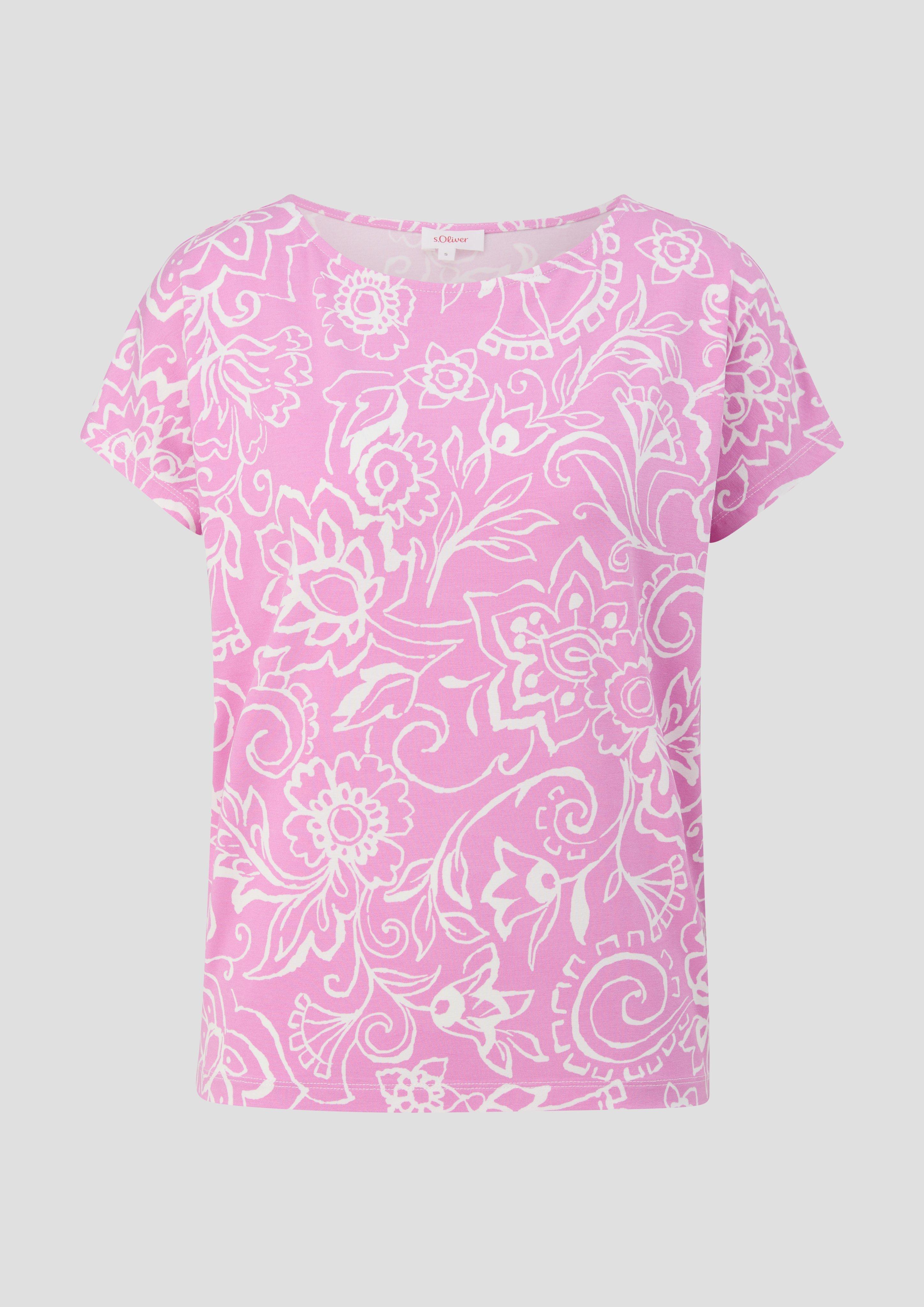 s.Oliver - Viskose-Shirt mit All-over-Print im Relaxed Fit, Damen, Rosa