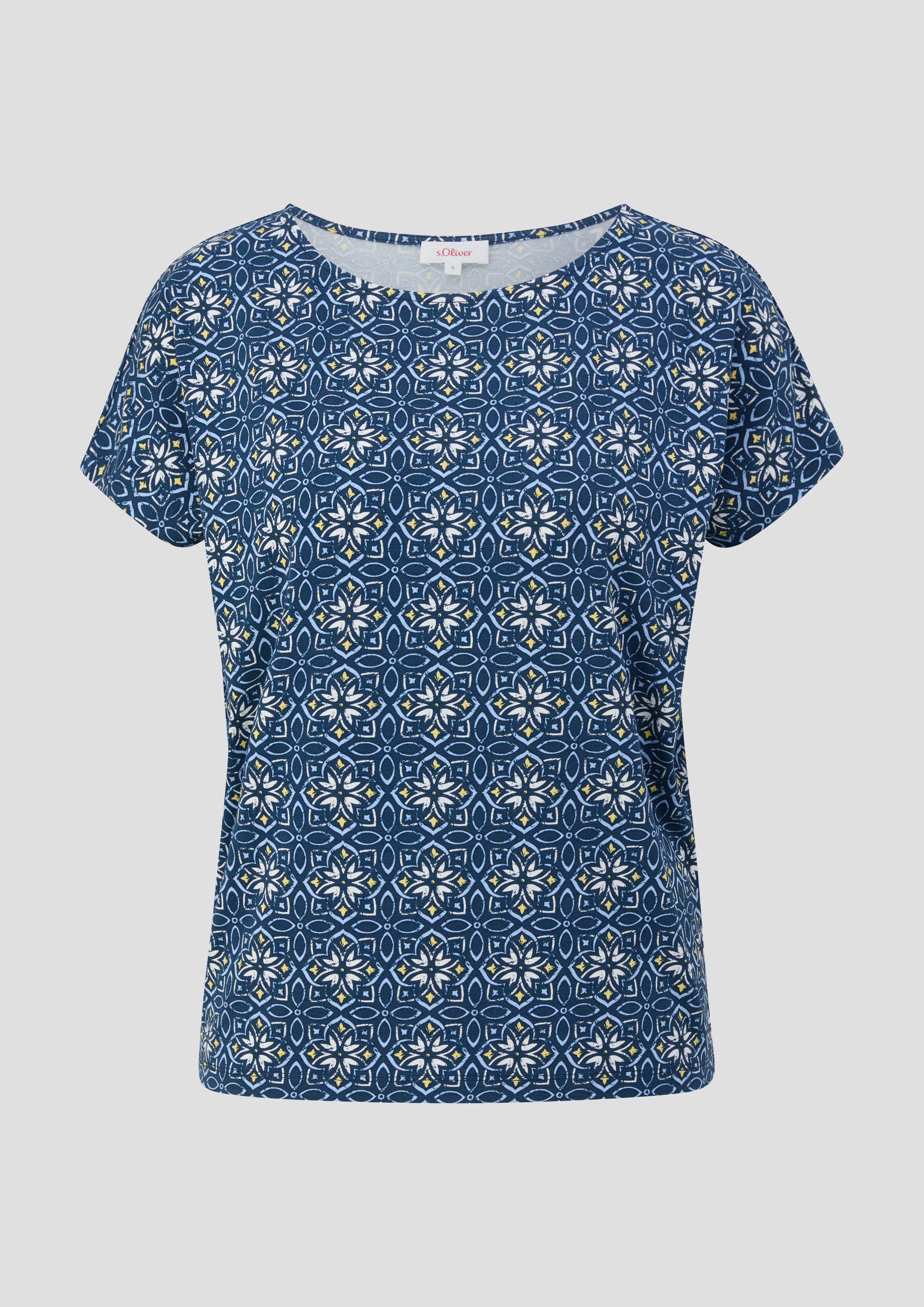 s.Oliver - Viskose-Shirt mit All-over-Print im Relaxed Fit, Damen, blau