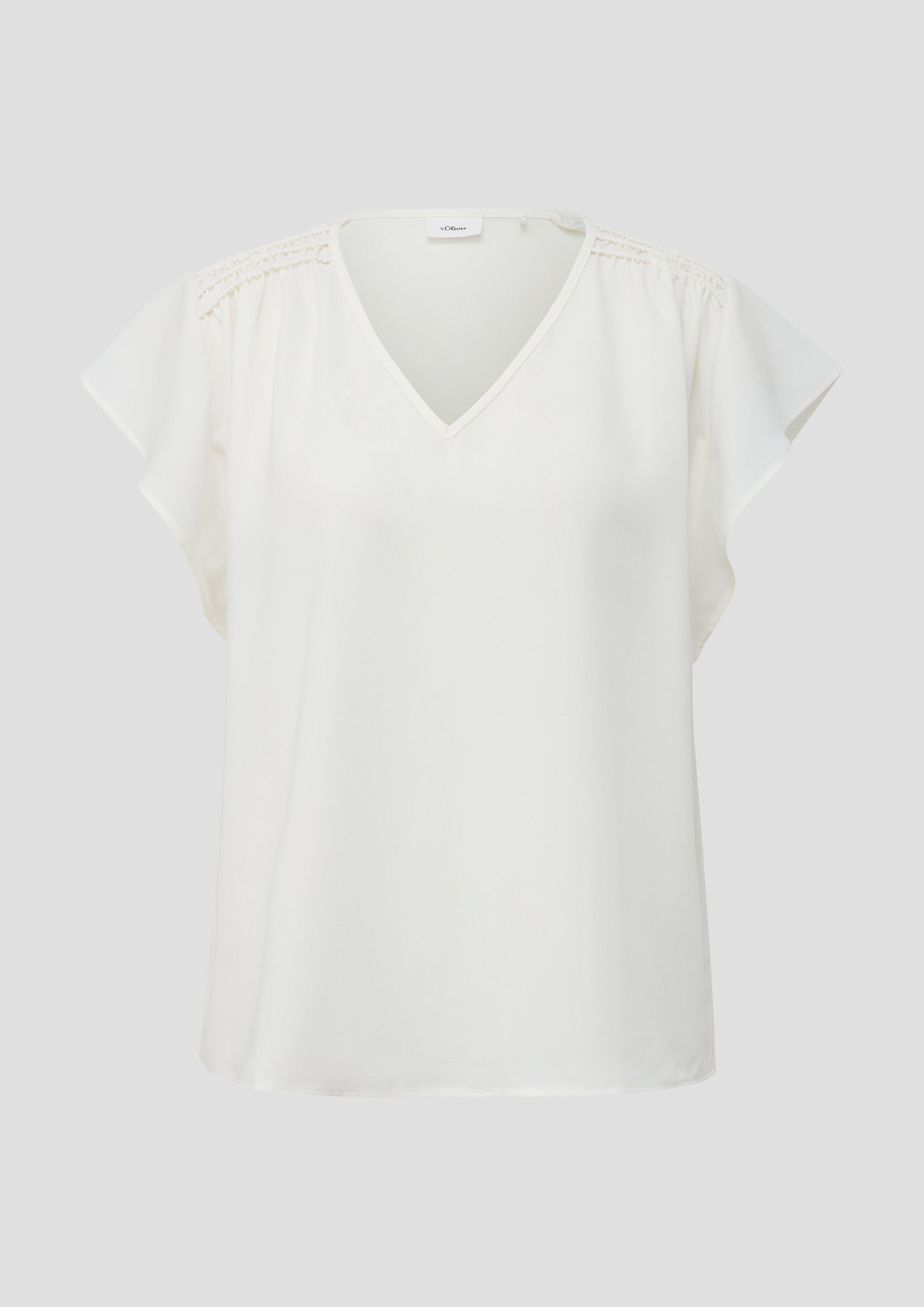 s.Oliver - Blusenshirt mit Smok-Detail und Volantärmeln, Damen, creme