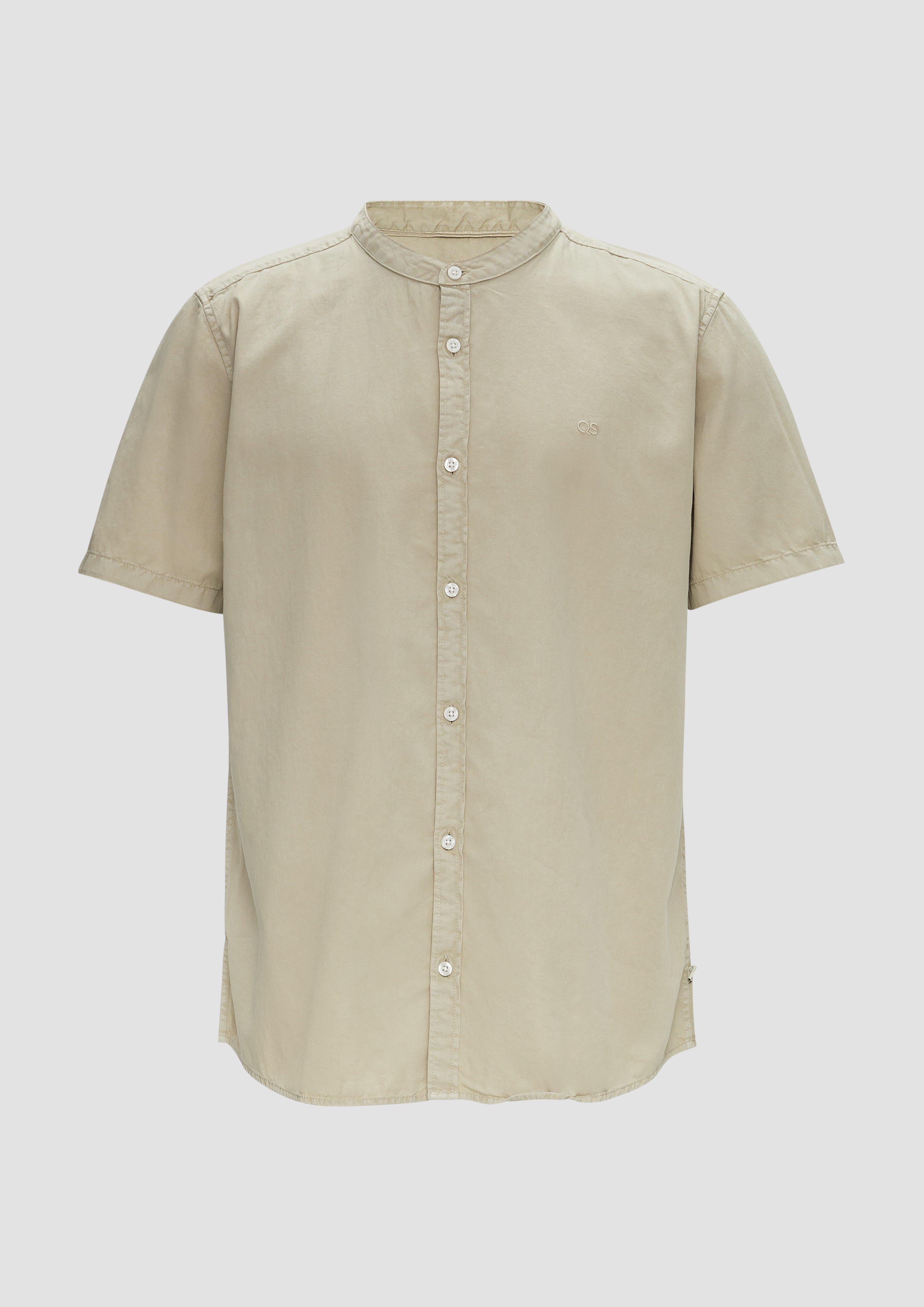 QS - Hemd mit Stehkragen und Garment Dye, Herren, Beige
