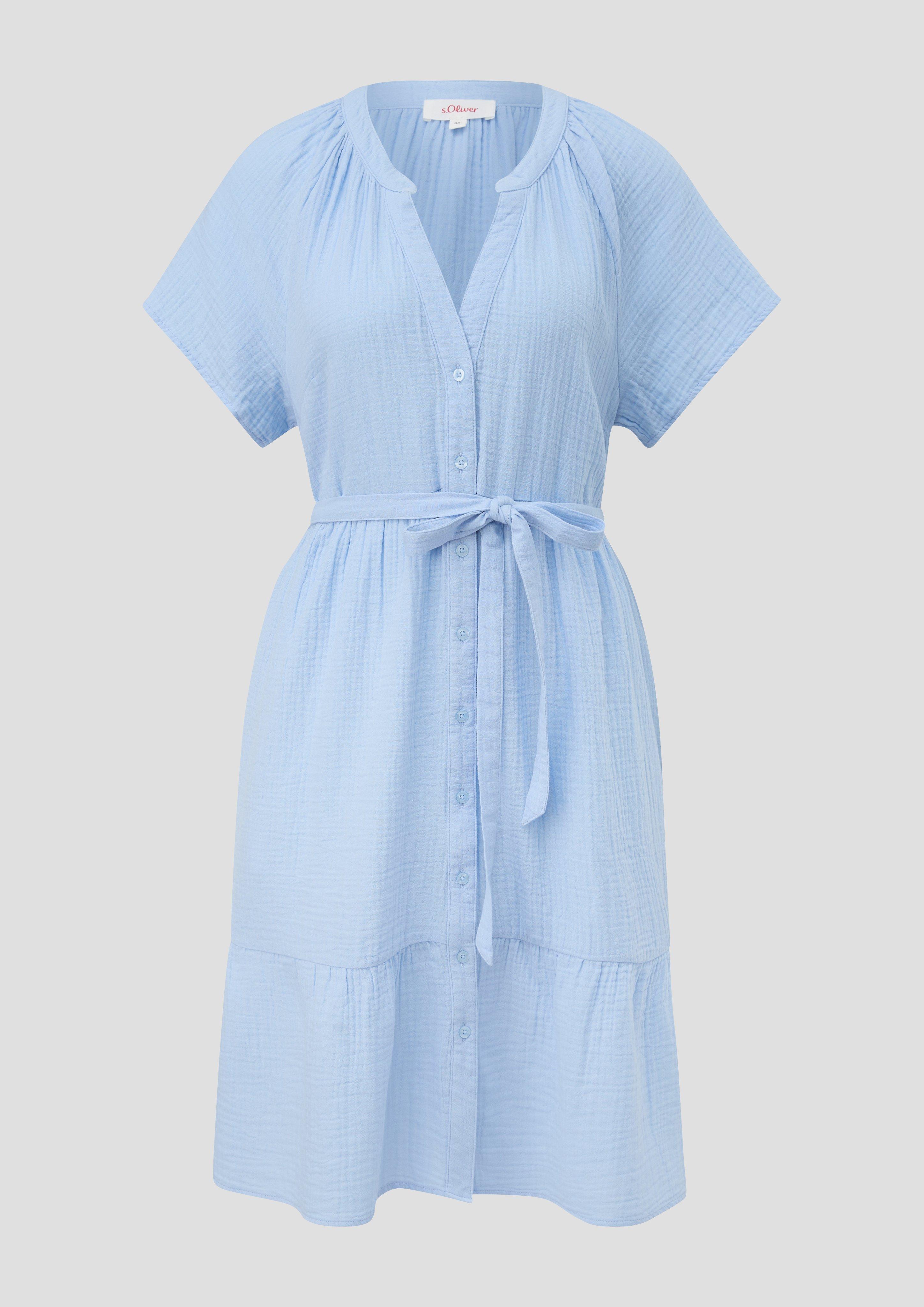 s.Oliver - Baumwollkleid mit Raffung und Eingrifftaschen, Damen, blau