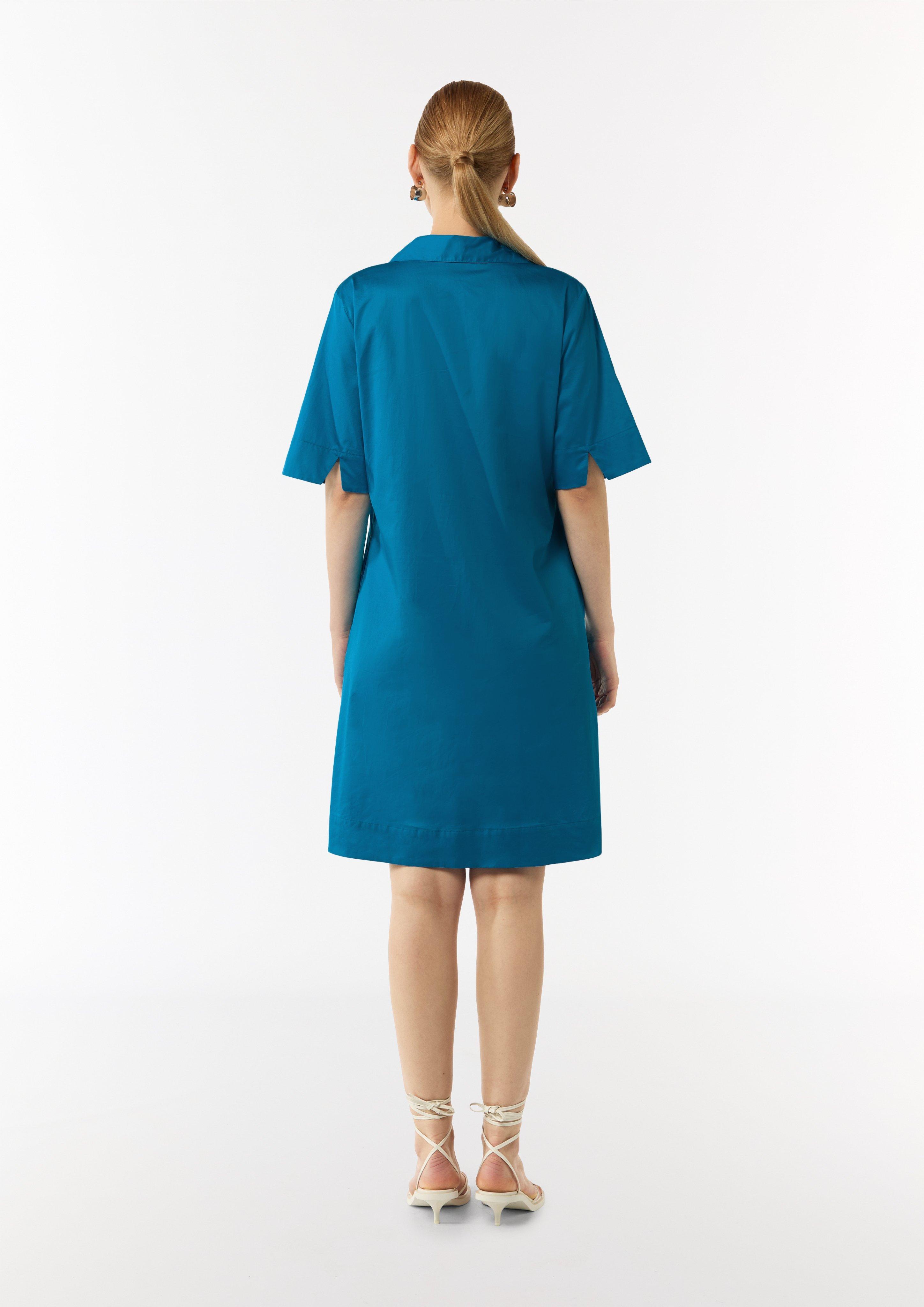 Cotton dress with a shirt collar and slit pockets - ocean Cotton dress with a shirt collar and slit pockets - ocean