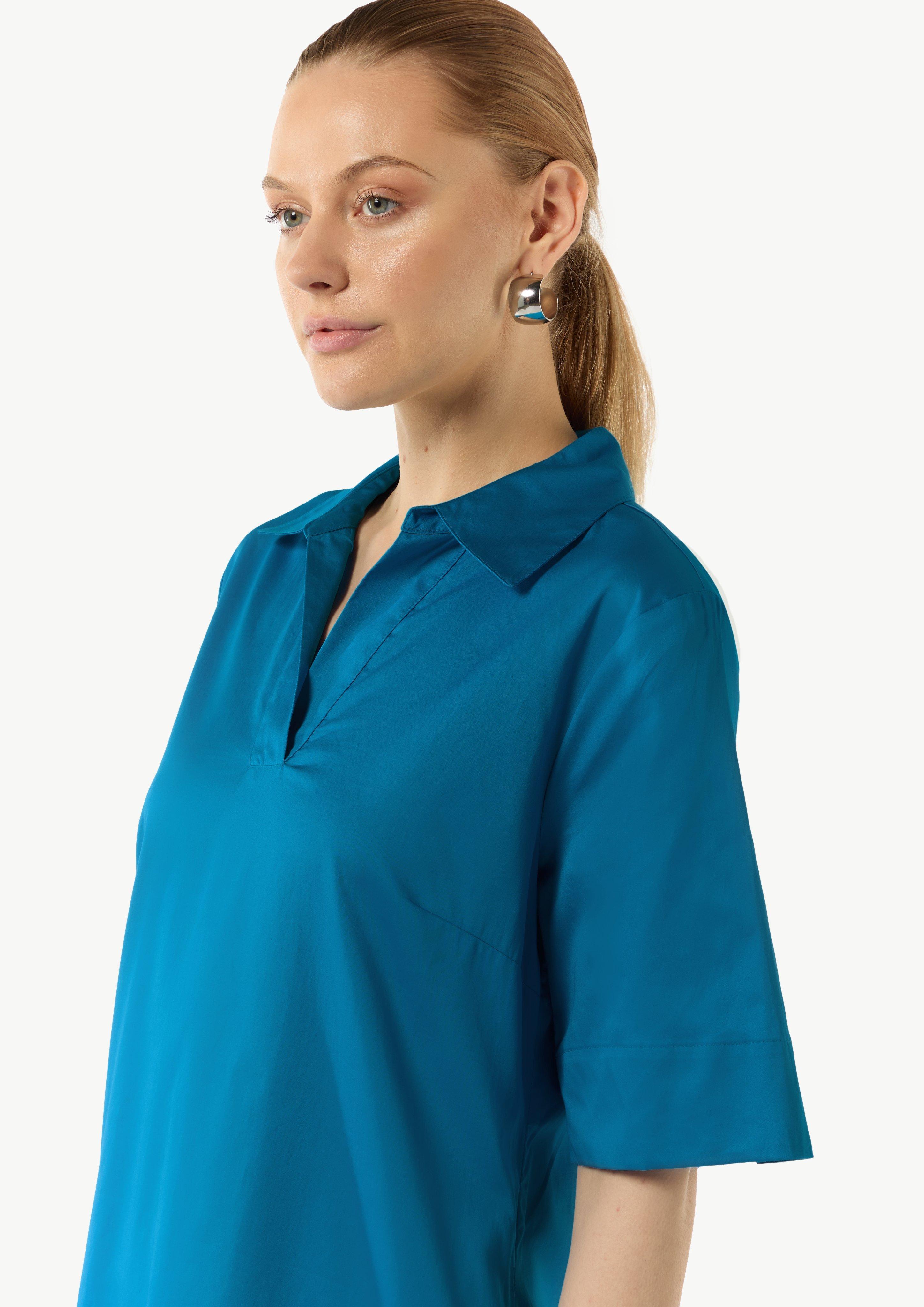 Cotton dress with a shirt collar and slit pockets - ocean blue | Comma
