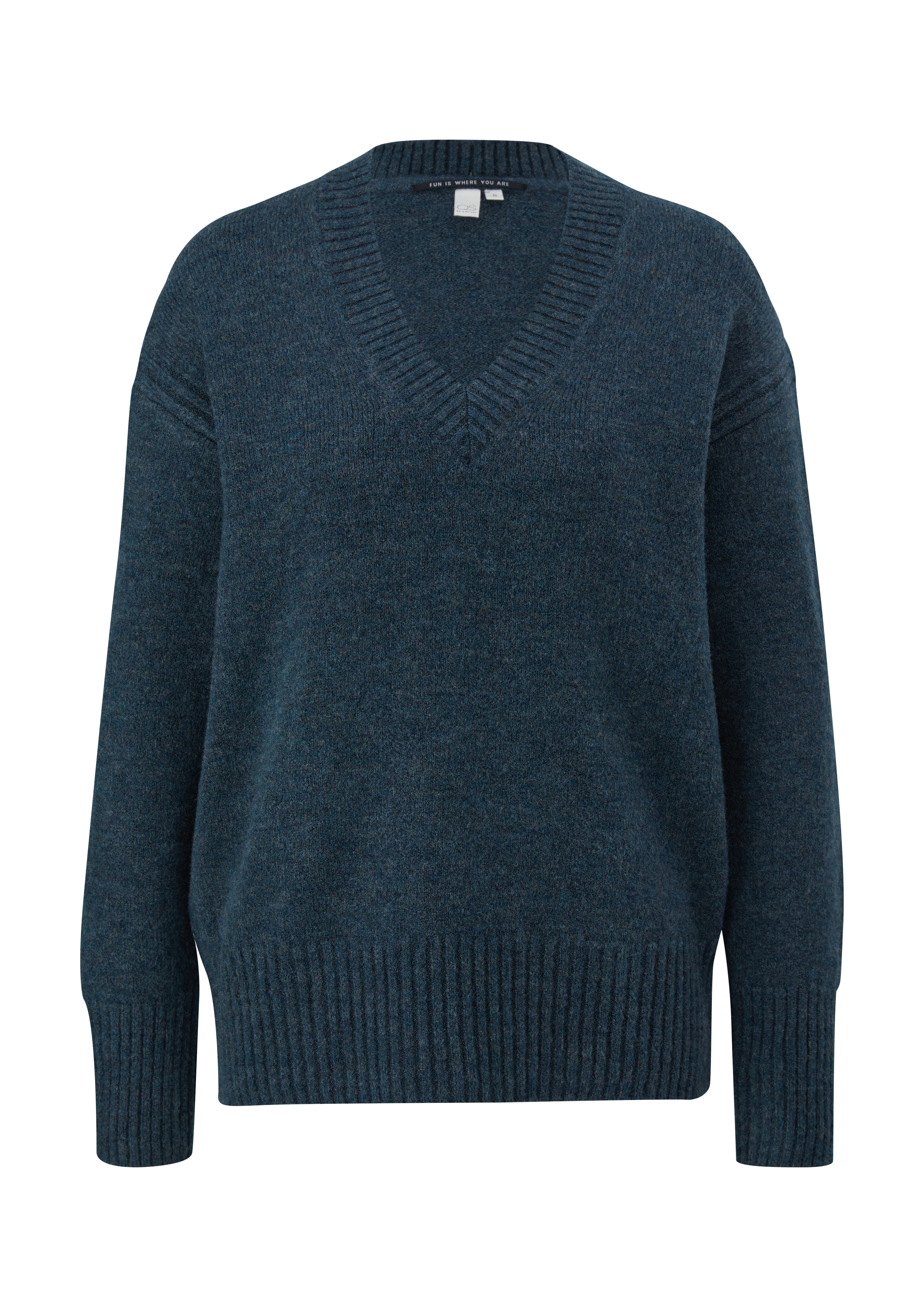 QS - Strickpullover mit V-Ausschnitt, Damen, Blau