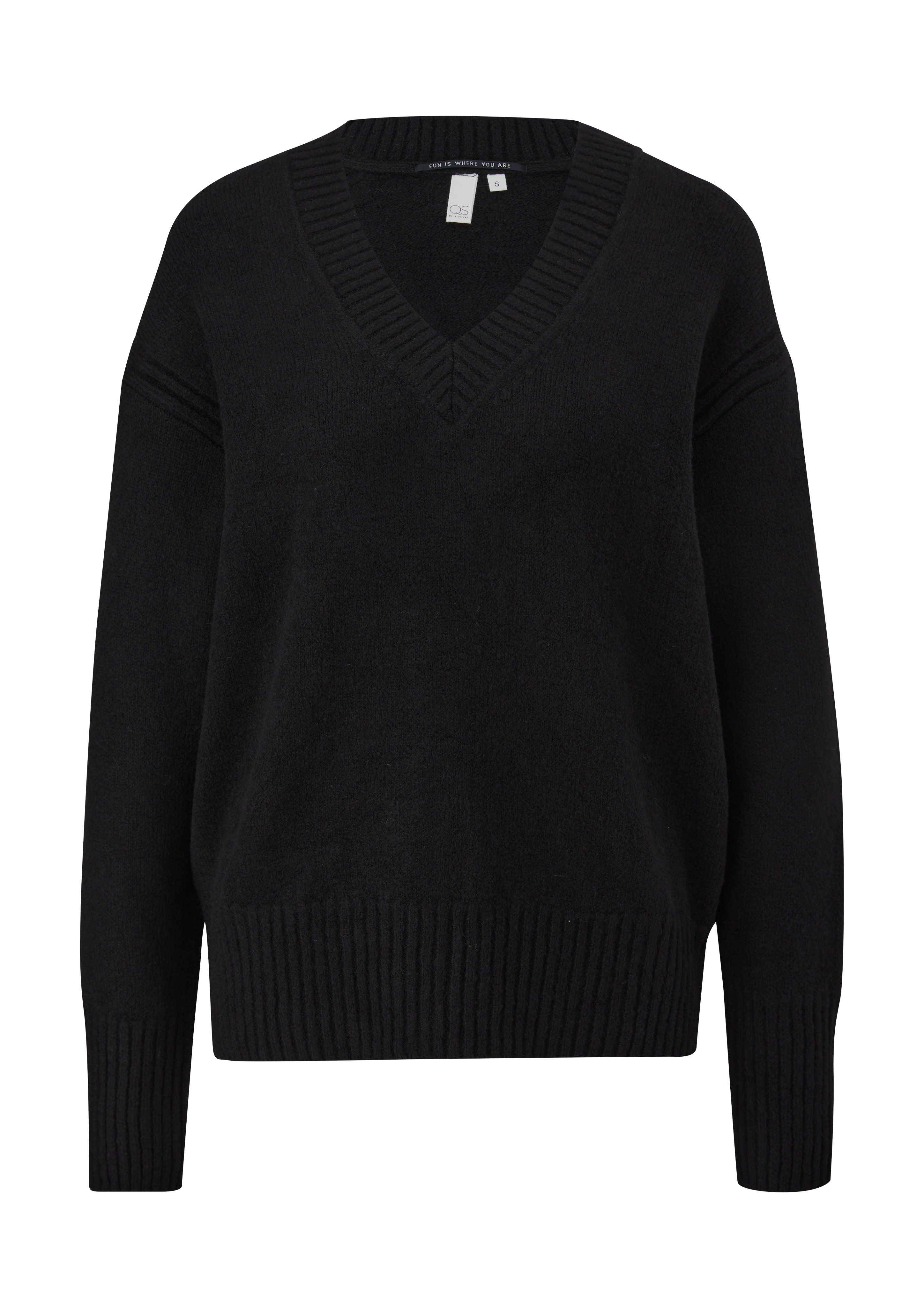 QS - Strickpullover mit V-Ausschnitt, Damen, schwarz