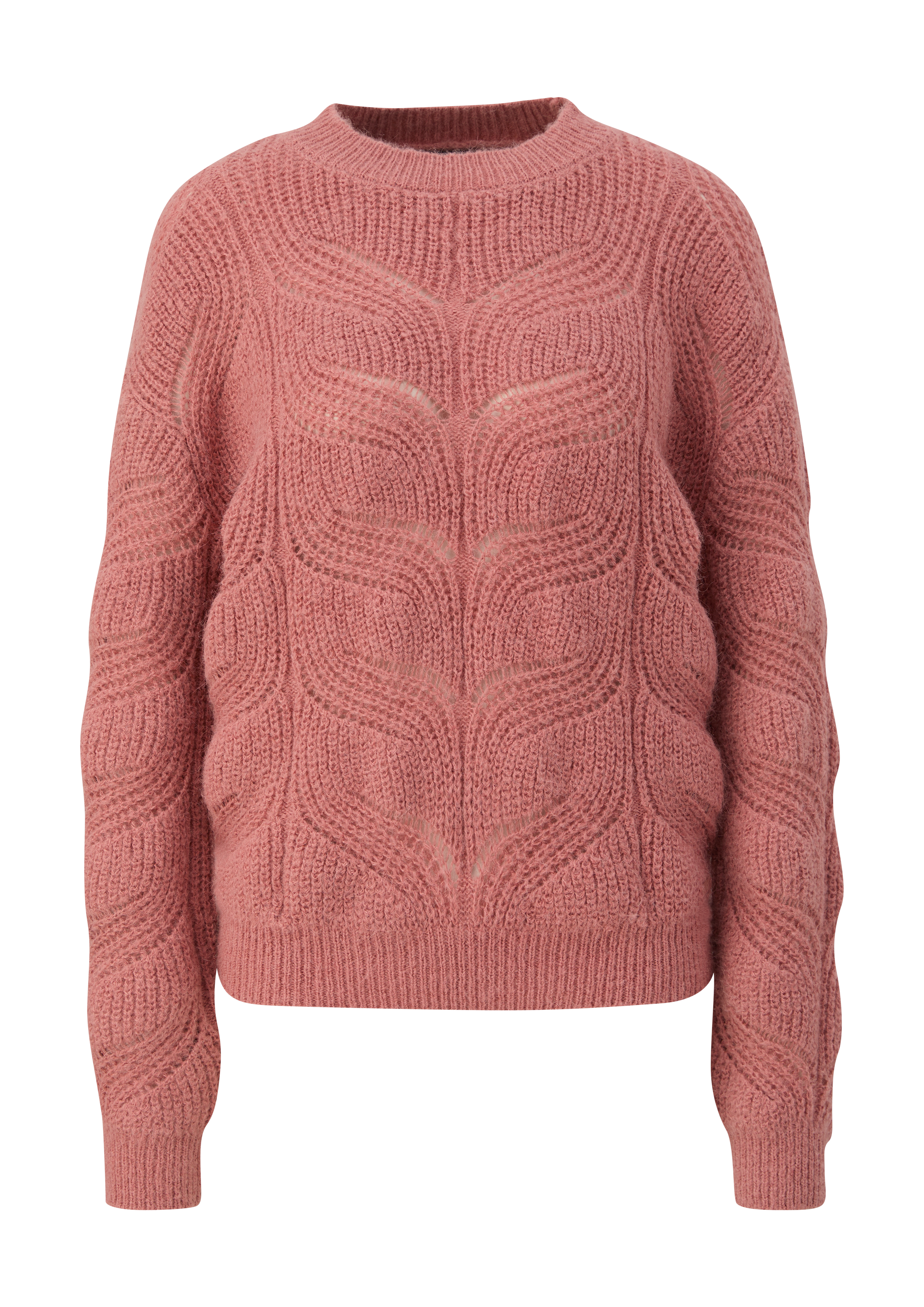 QS - Strickpullover mit Zopfmuster, Damen, Rosa