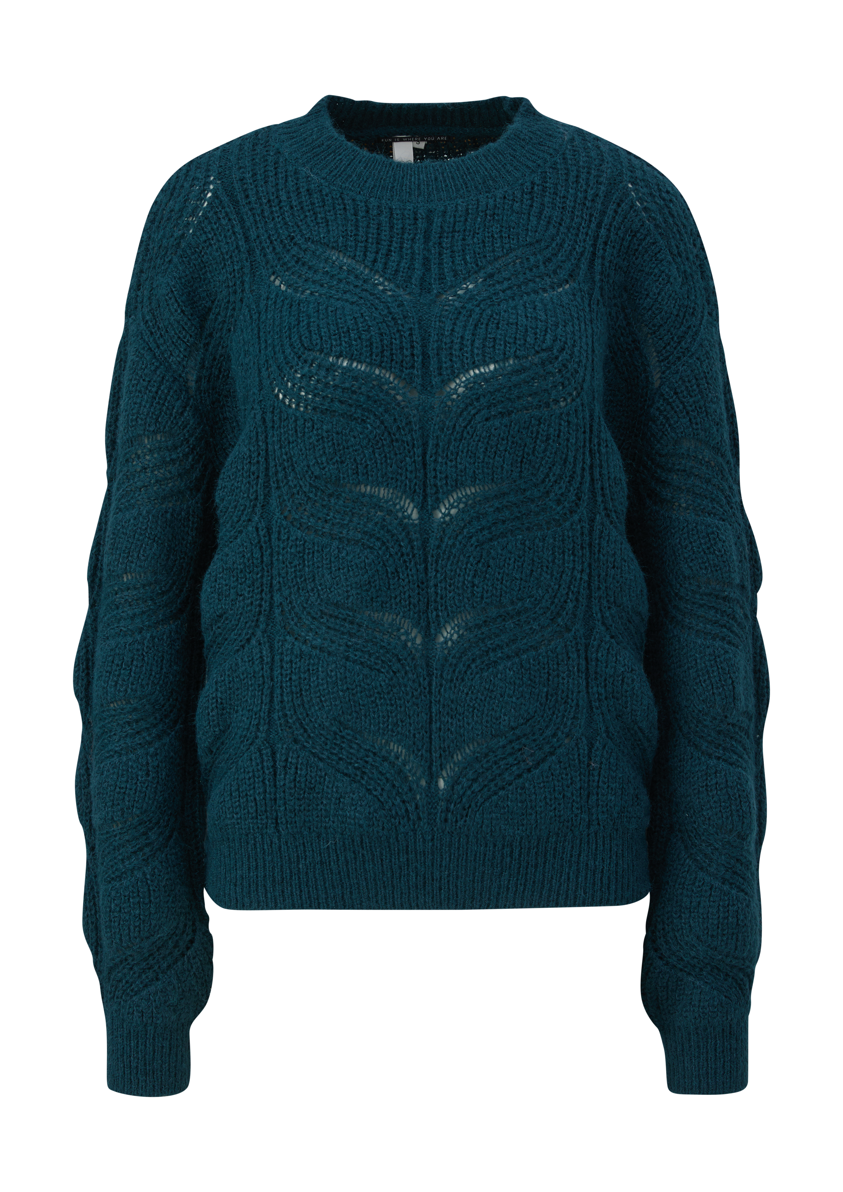 QS - Strickpullover mit Zopfmuster, Damen, Blau