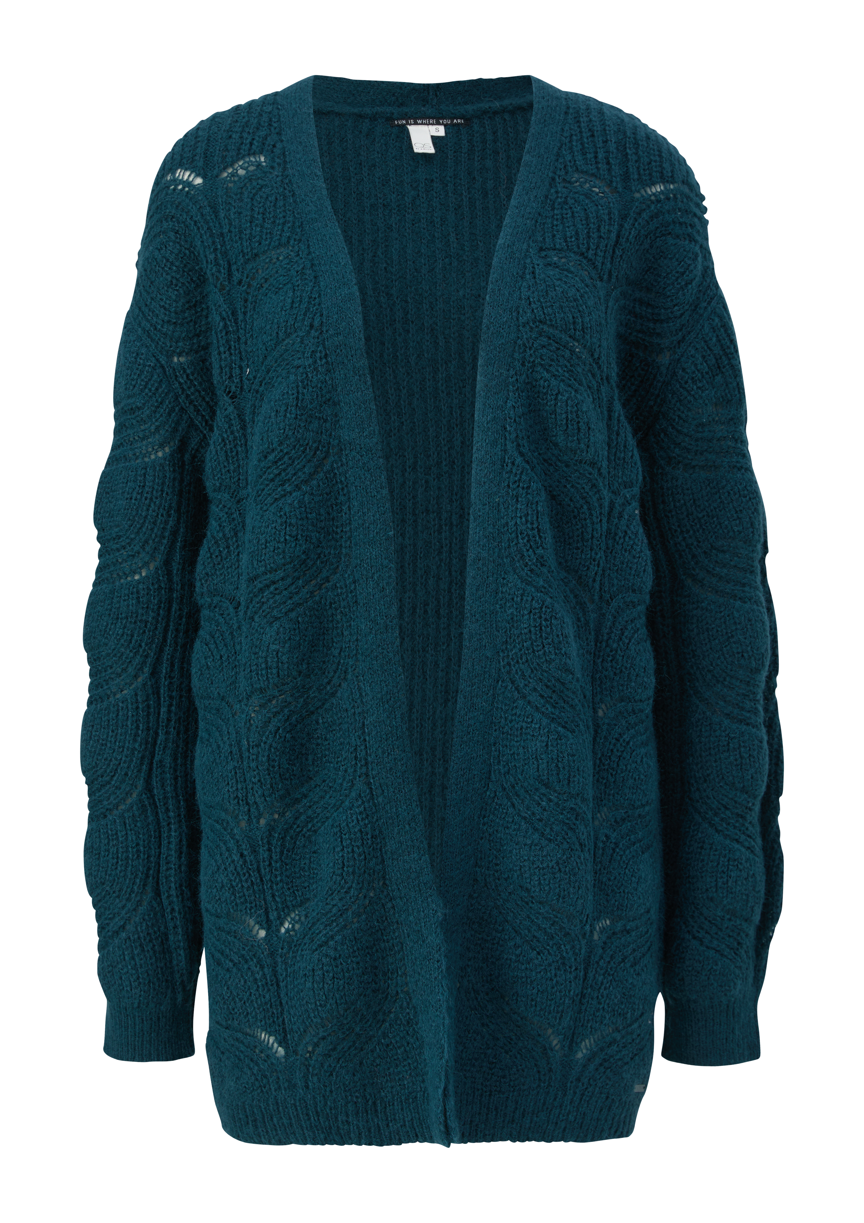 QS - Strick-Cardigan mit Zopfmuster, Damen, Blau