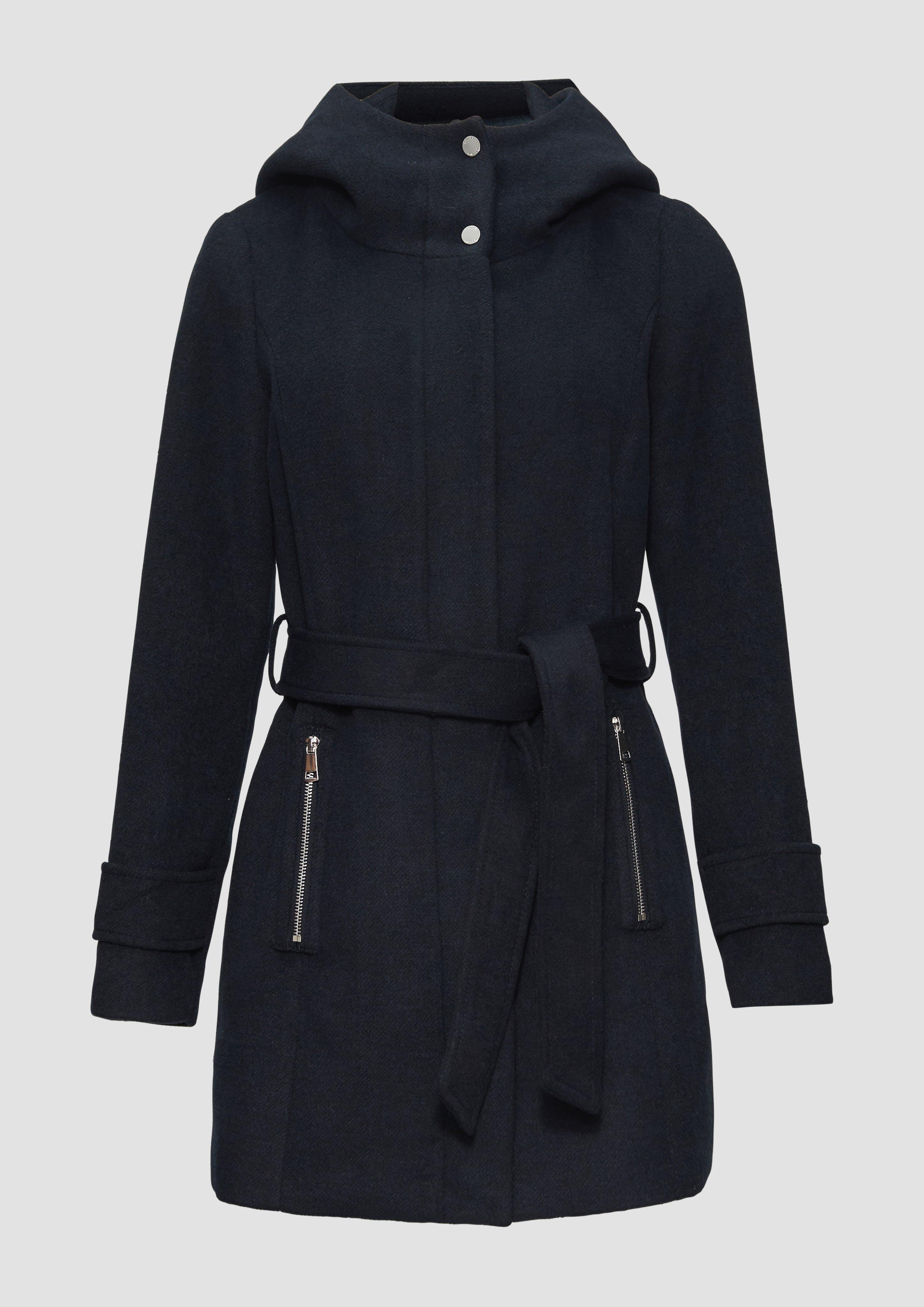 s.Oliver - Kurzer Wollmantel mit Bindegürtel, Damen, blau