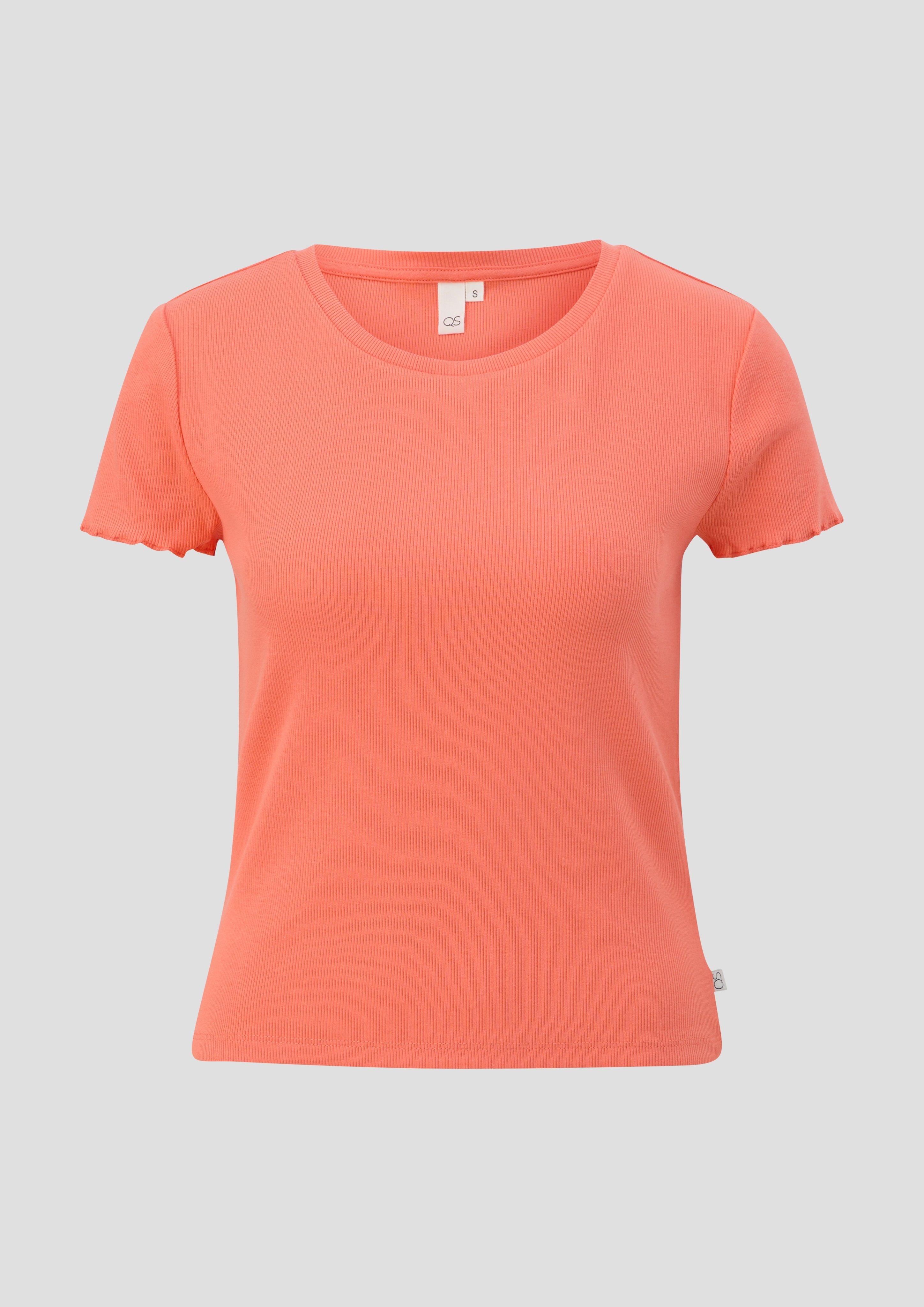 QS - T-Shirt mit Rollsaum-Ärmeln, Damen, Orange