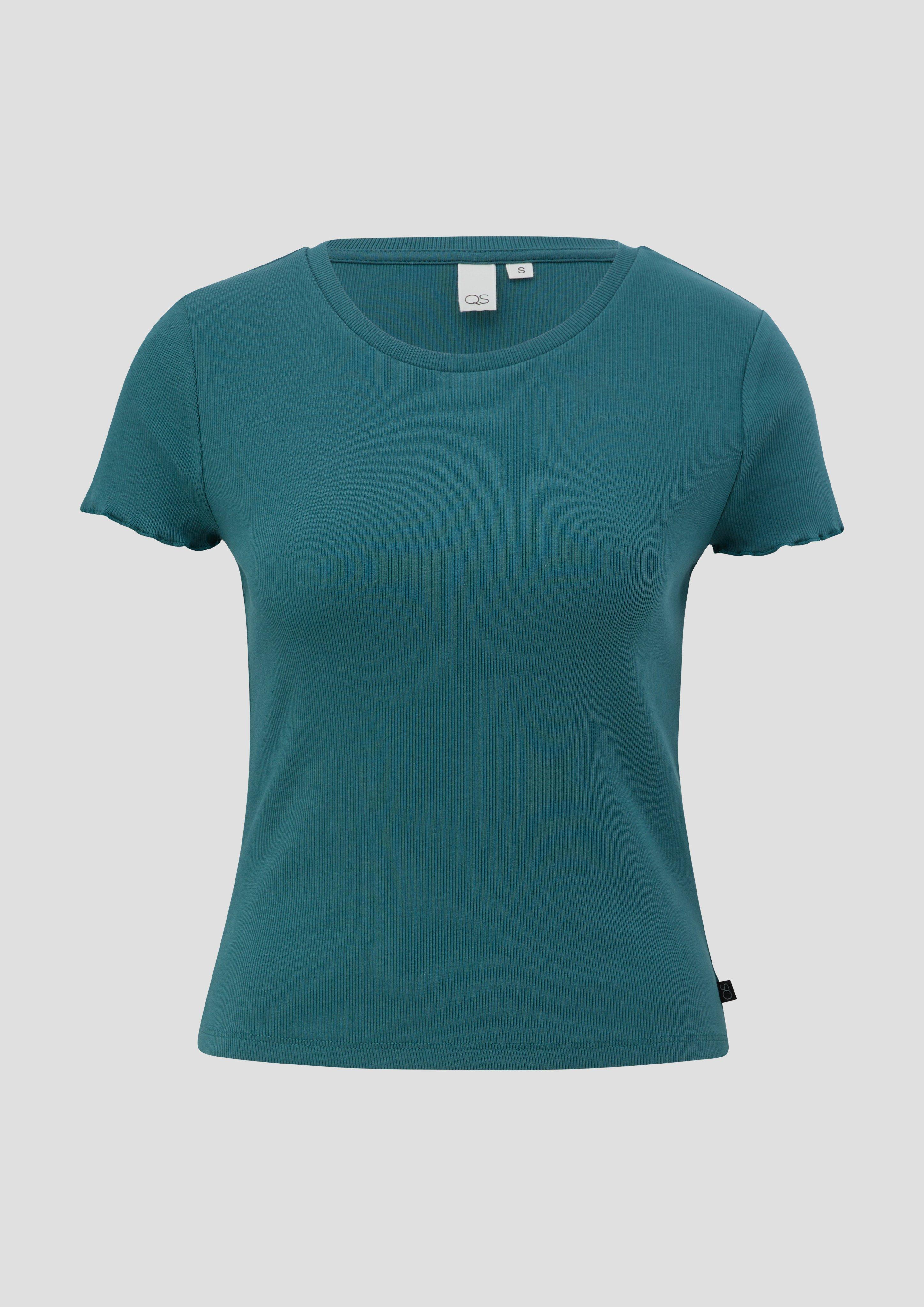 Thumbnail - QS - Leicht verkürztes T-Shirt aus Rippstrick, Damen, Blau