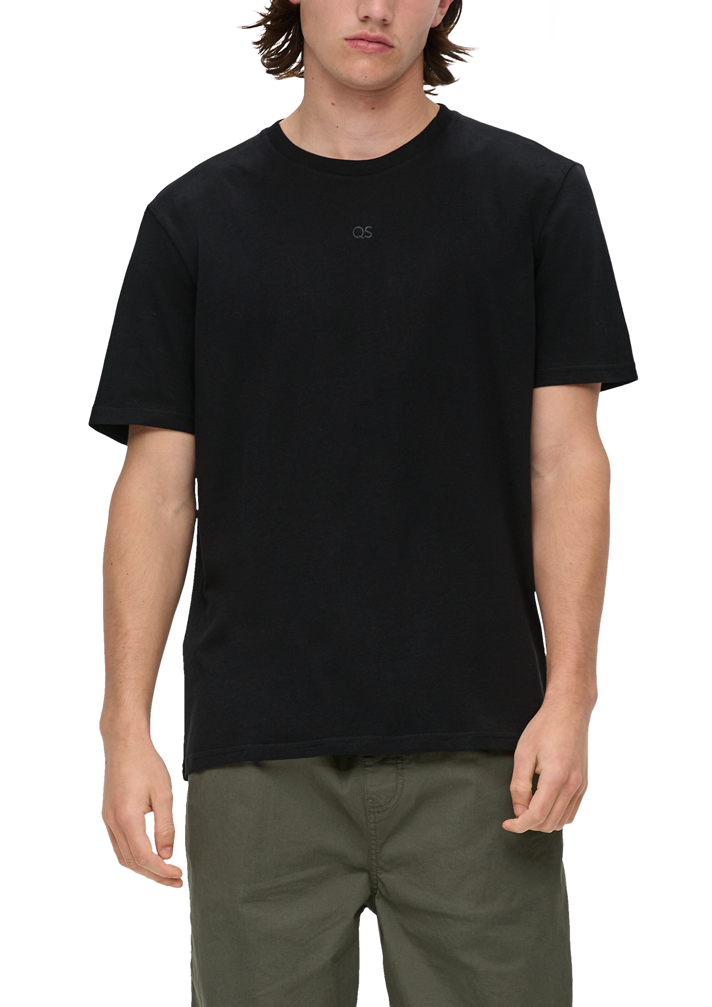 QS - T-Shirt mit Label-Print, Herren, schwarz