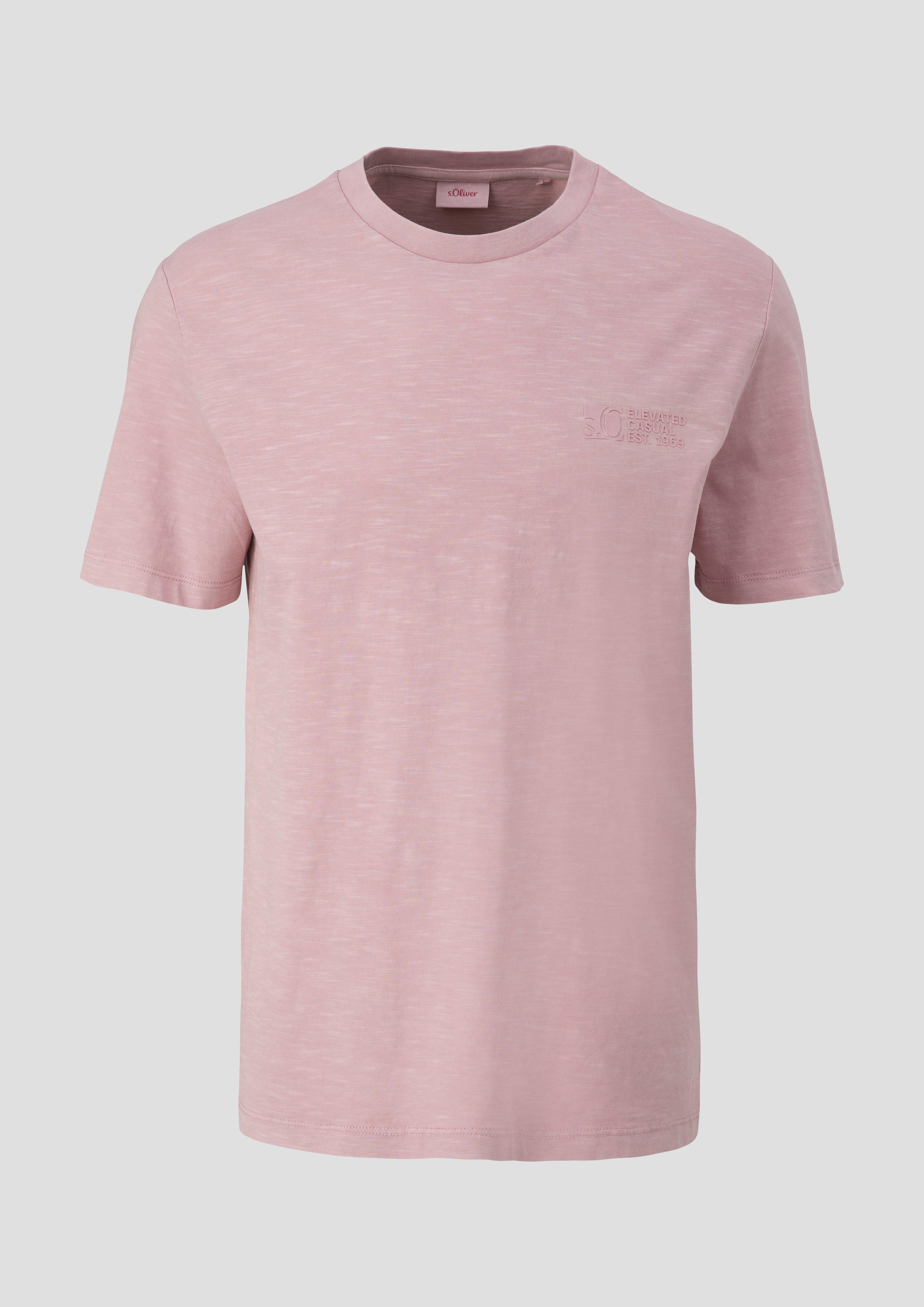 s.Oliver - Baumwollshirt mit Logo-Print, Herren, Rosa