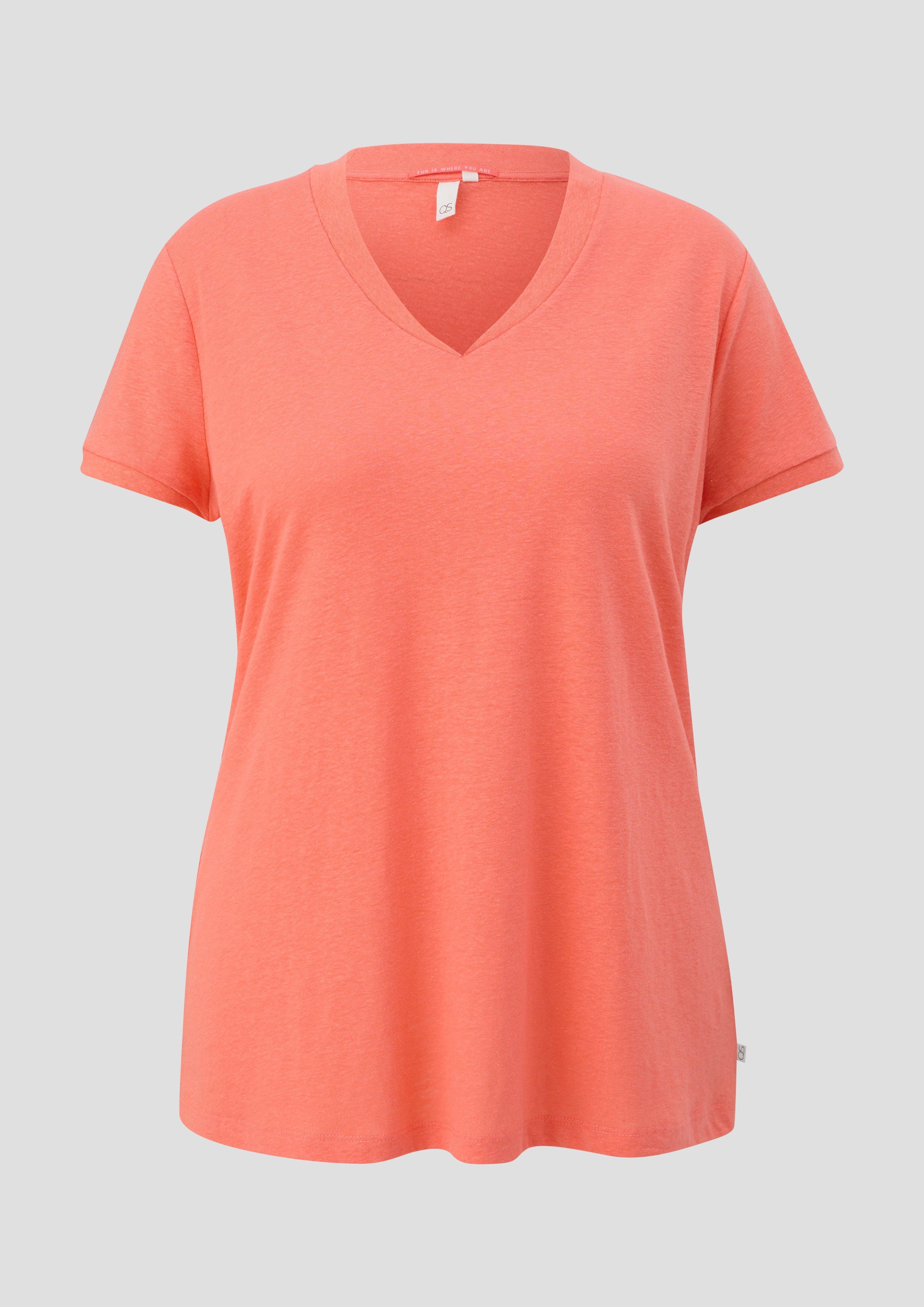 QS - T-Shirt aus Leinenmix, Damen, Orange