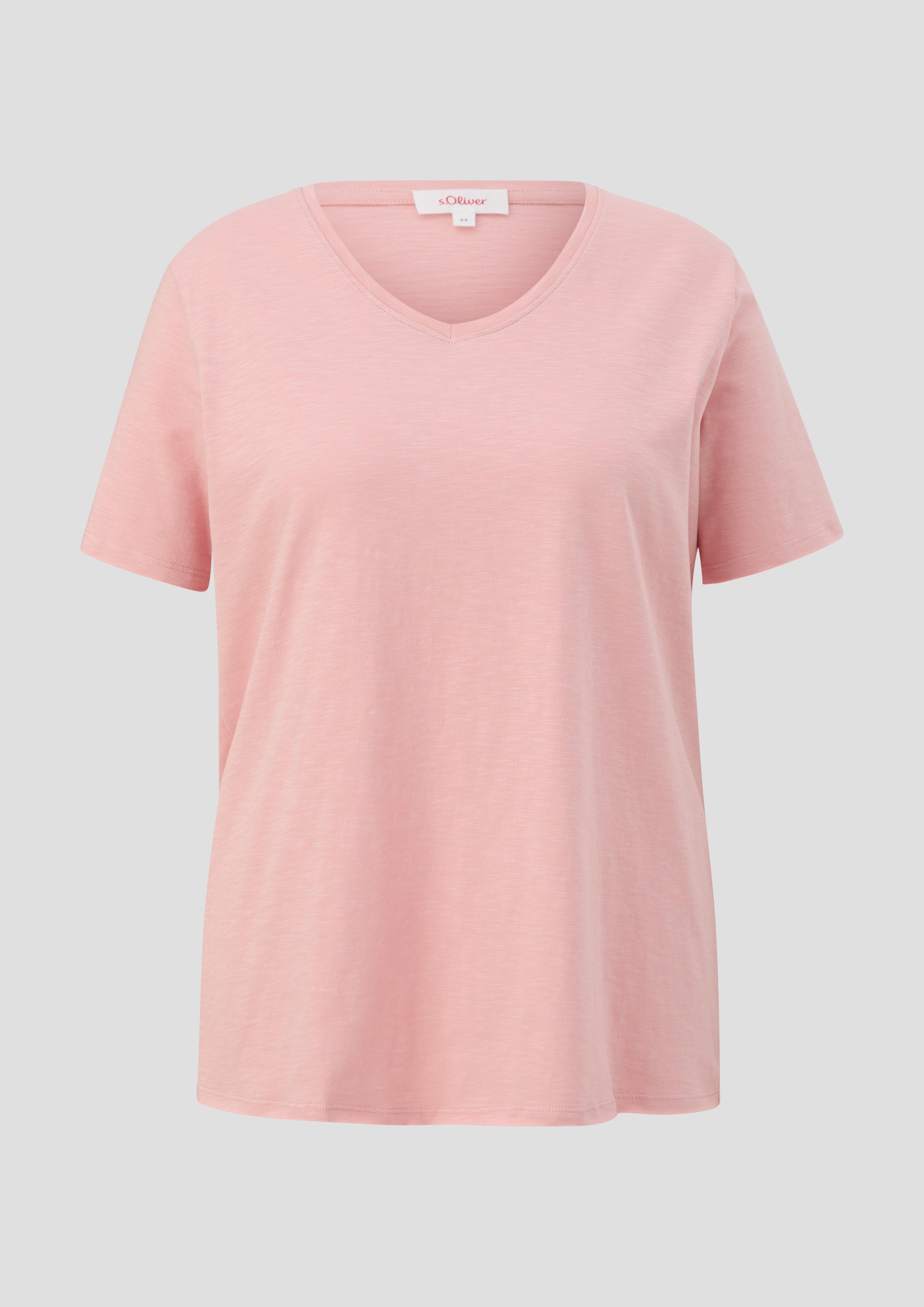 s.Oliver - T-Shirt mit V-Ausschnitt, Damen, Rosa