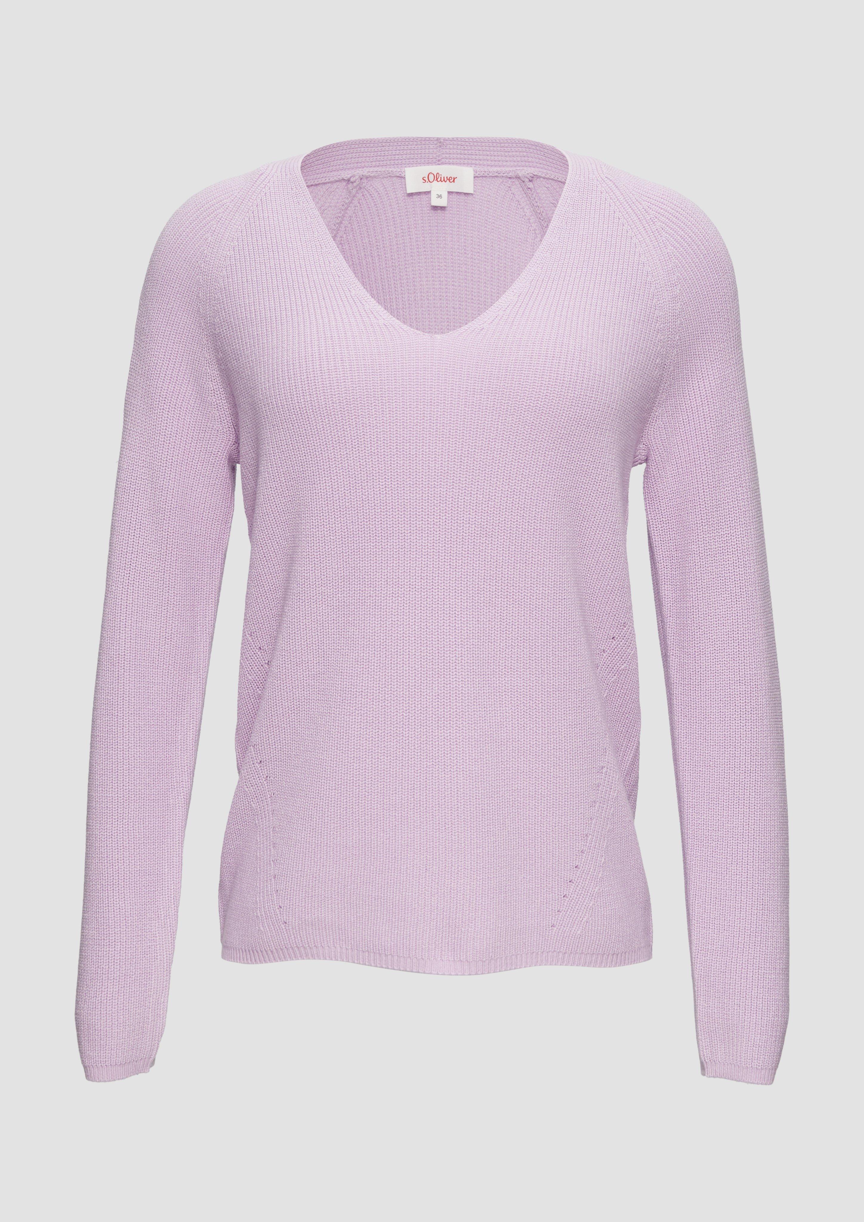 s.Oliver - Strickpullover mit V-Ausschnitt und Raglan-Ärmeln, Damen, lila