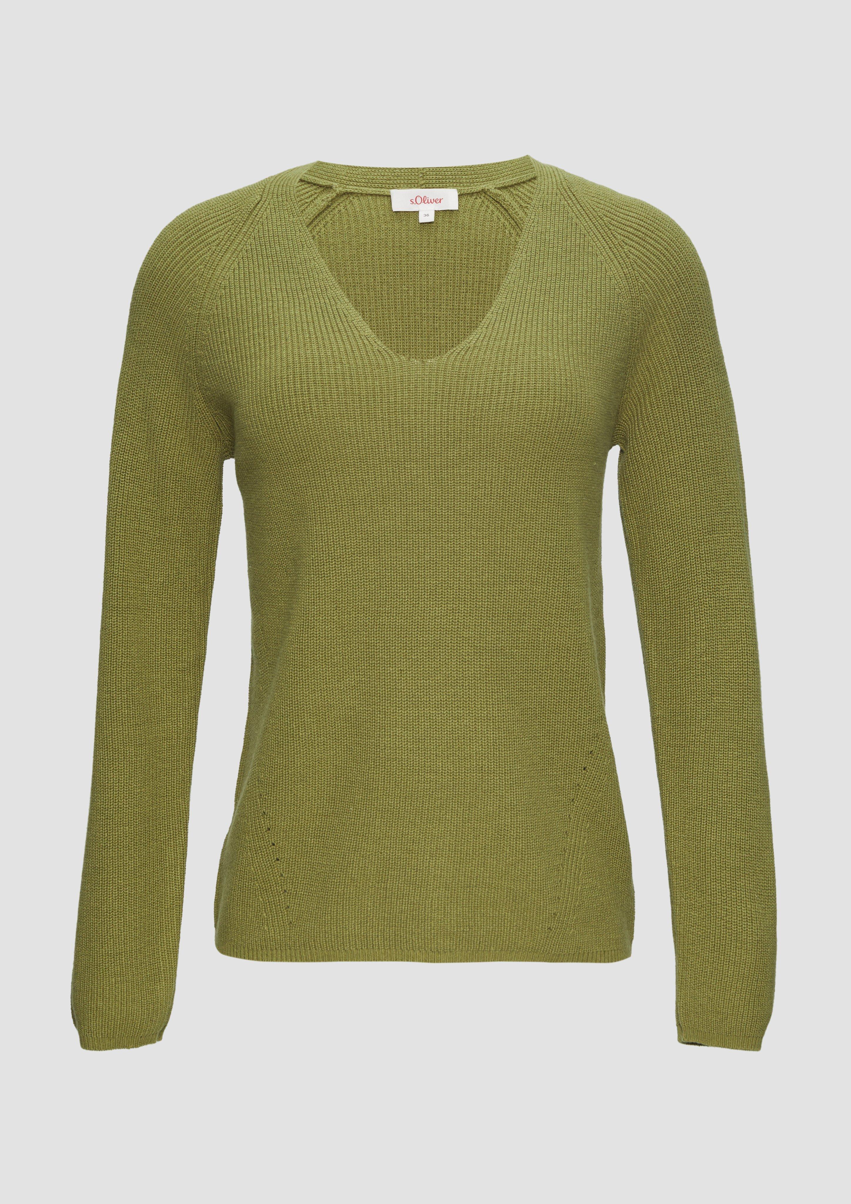 s.Oliver - Strickpullover mit V-Ausschnitt und Raglan-Ärmeln, Damen, Grün