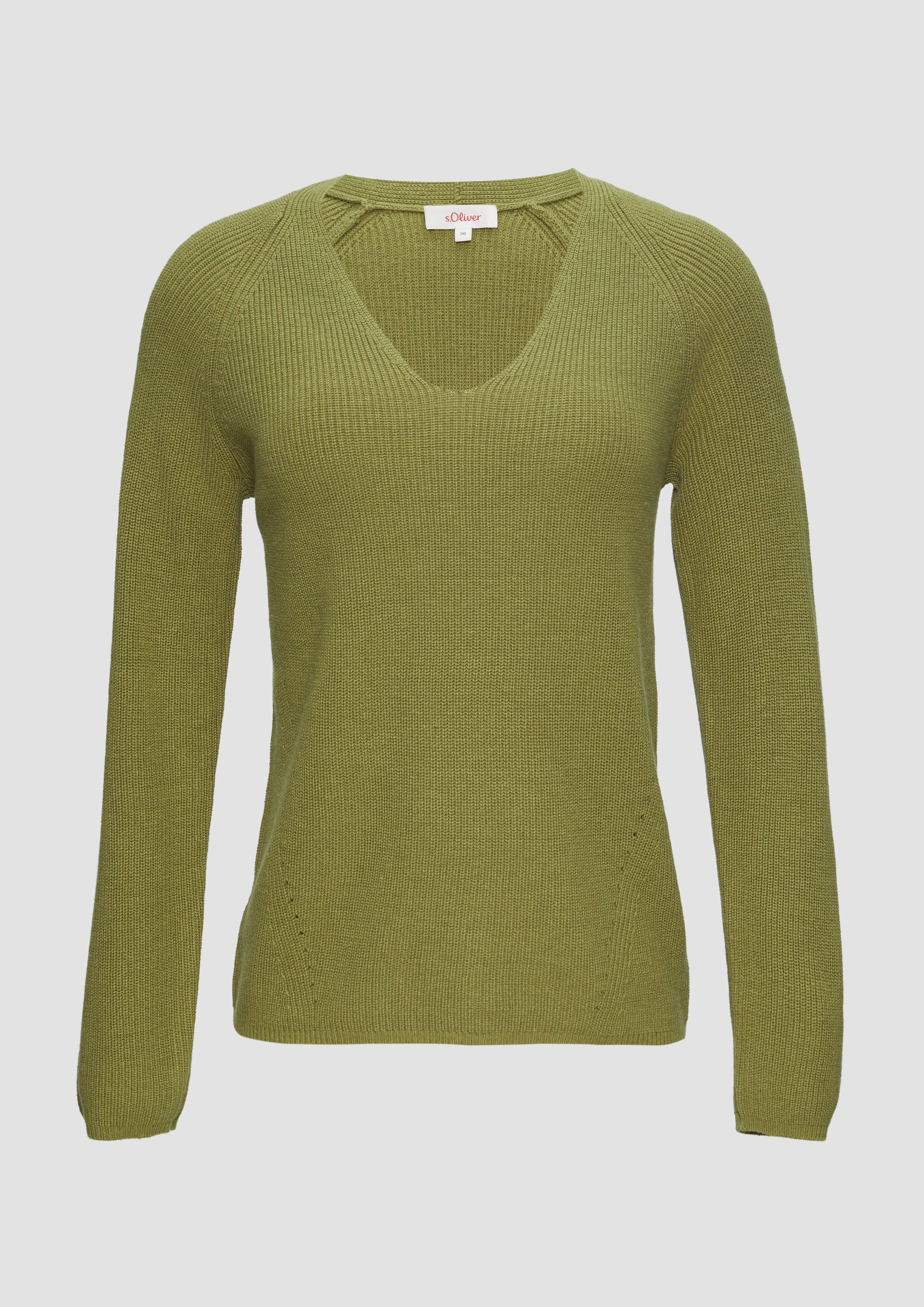 Thumbnail - s.Oliver - Strickpullover mit V-Ausschnitt und Raglan-Ärmeln, Damen, Grün