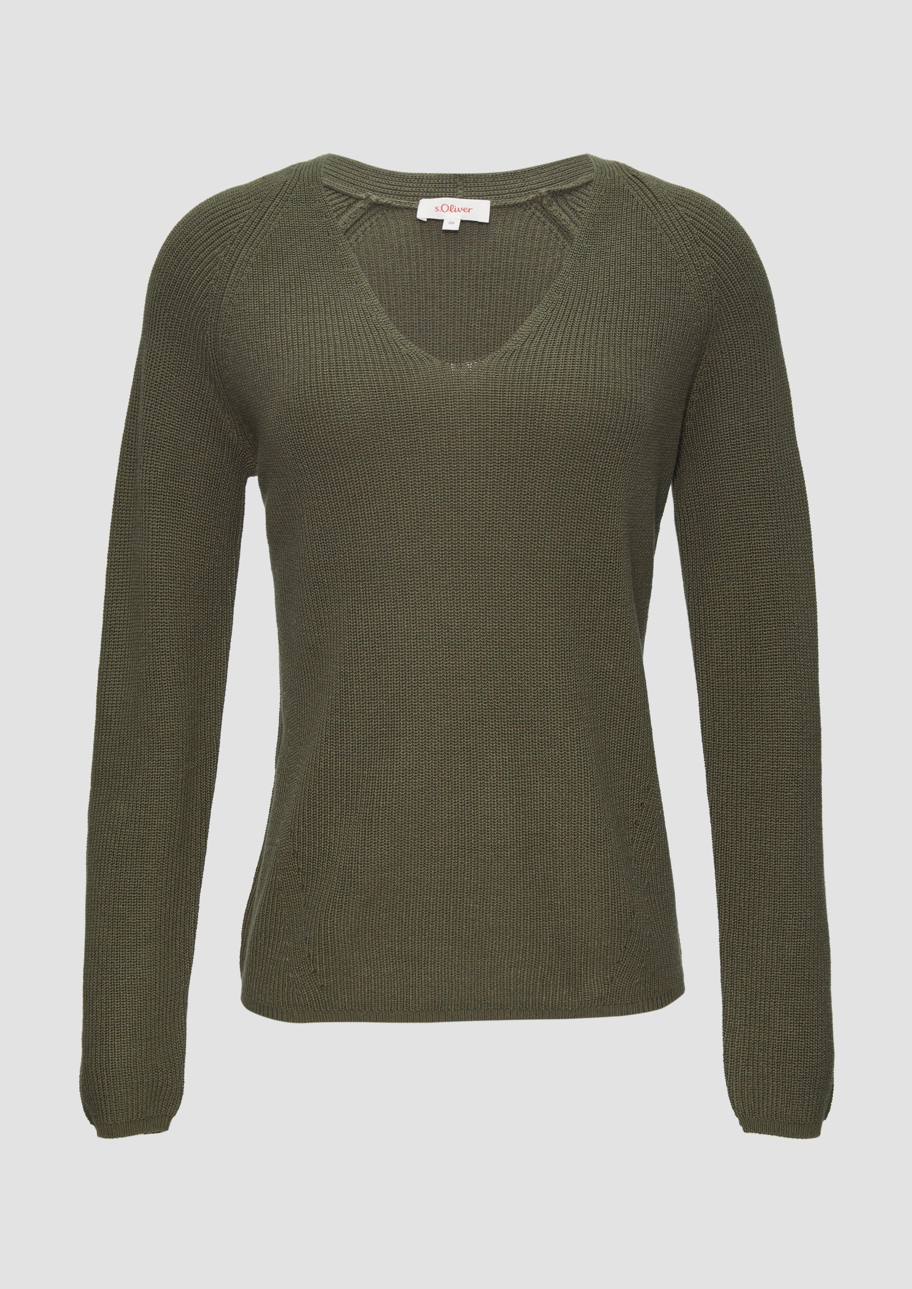 s.Oliver - Strickpullover mit V-Ausschnitt und Raglan-Ärmeln, Damen, Grün