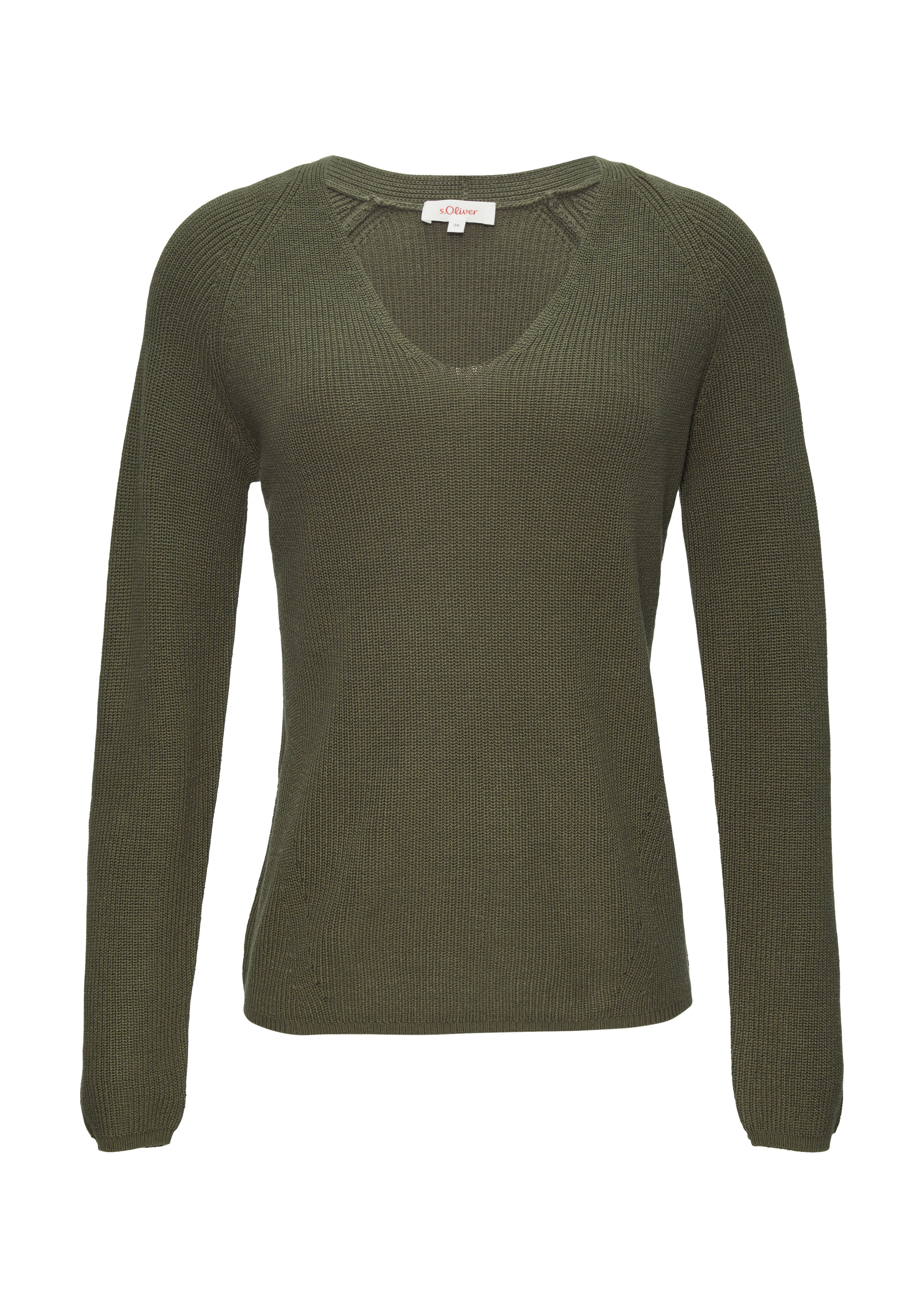 Strickpullover mit V-Ausschnitt und Raglan-Ärmeln Olive