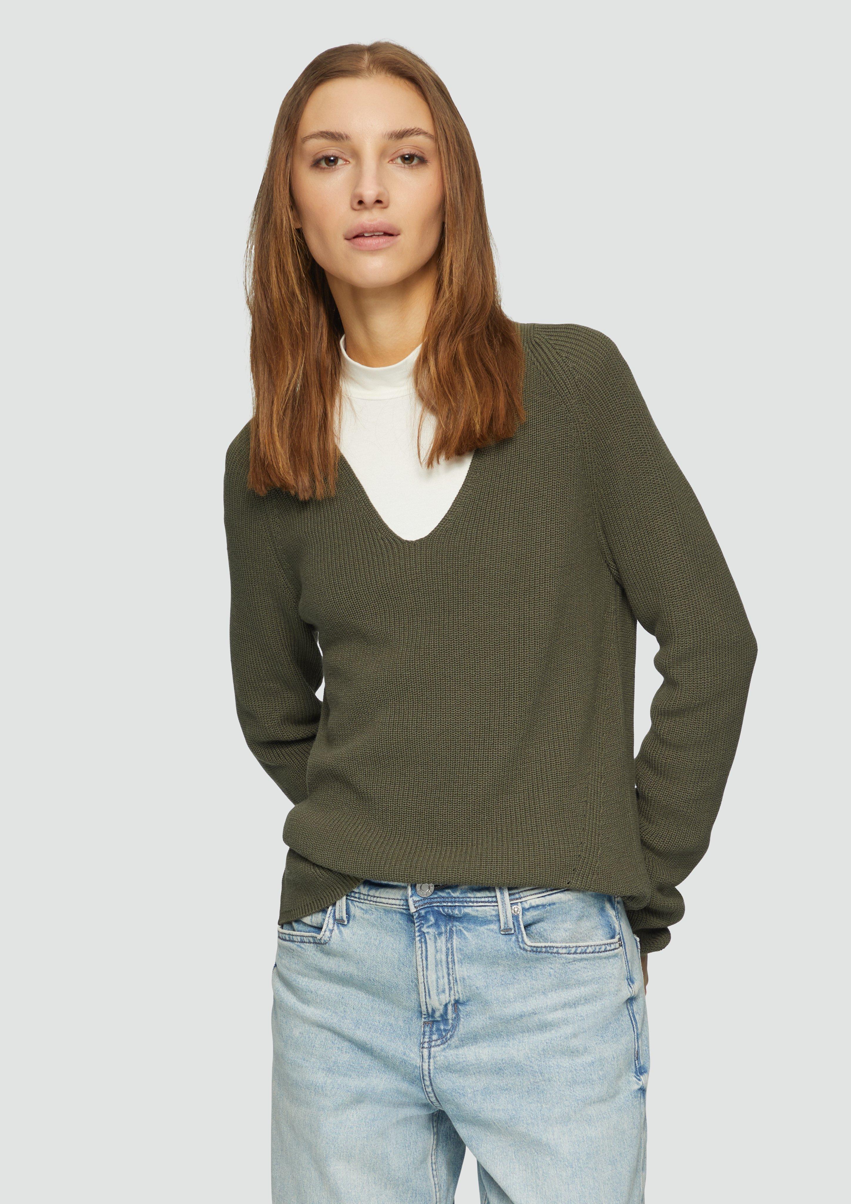 S.Oliver Strickpullover mit V-Ausschnitt und Raglan-Ärmeln