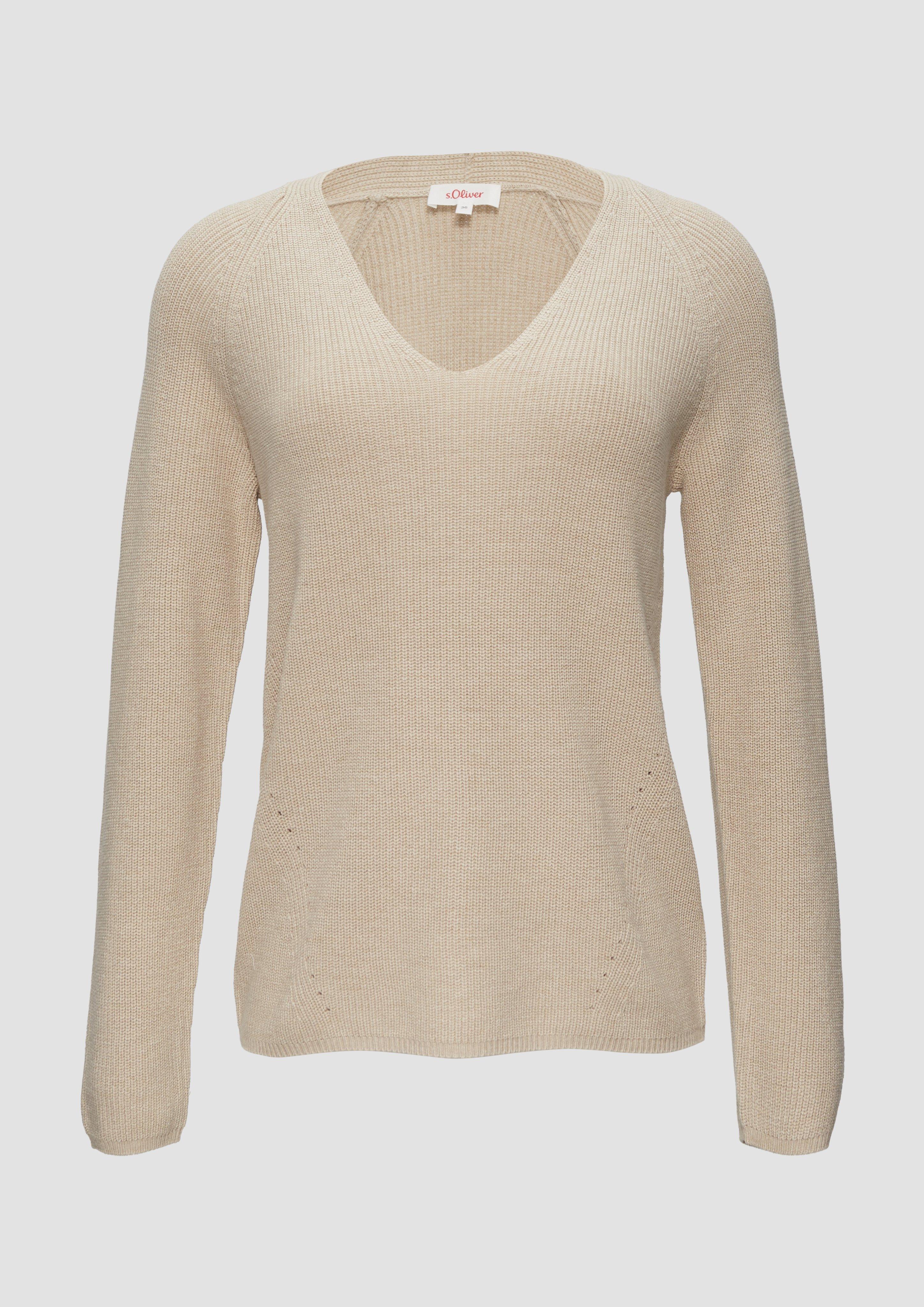 s.Oliver - Strickpullover mit V-Ausschnitt und Raglan-Ärmeln, Damen, braun