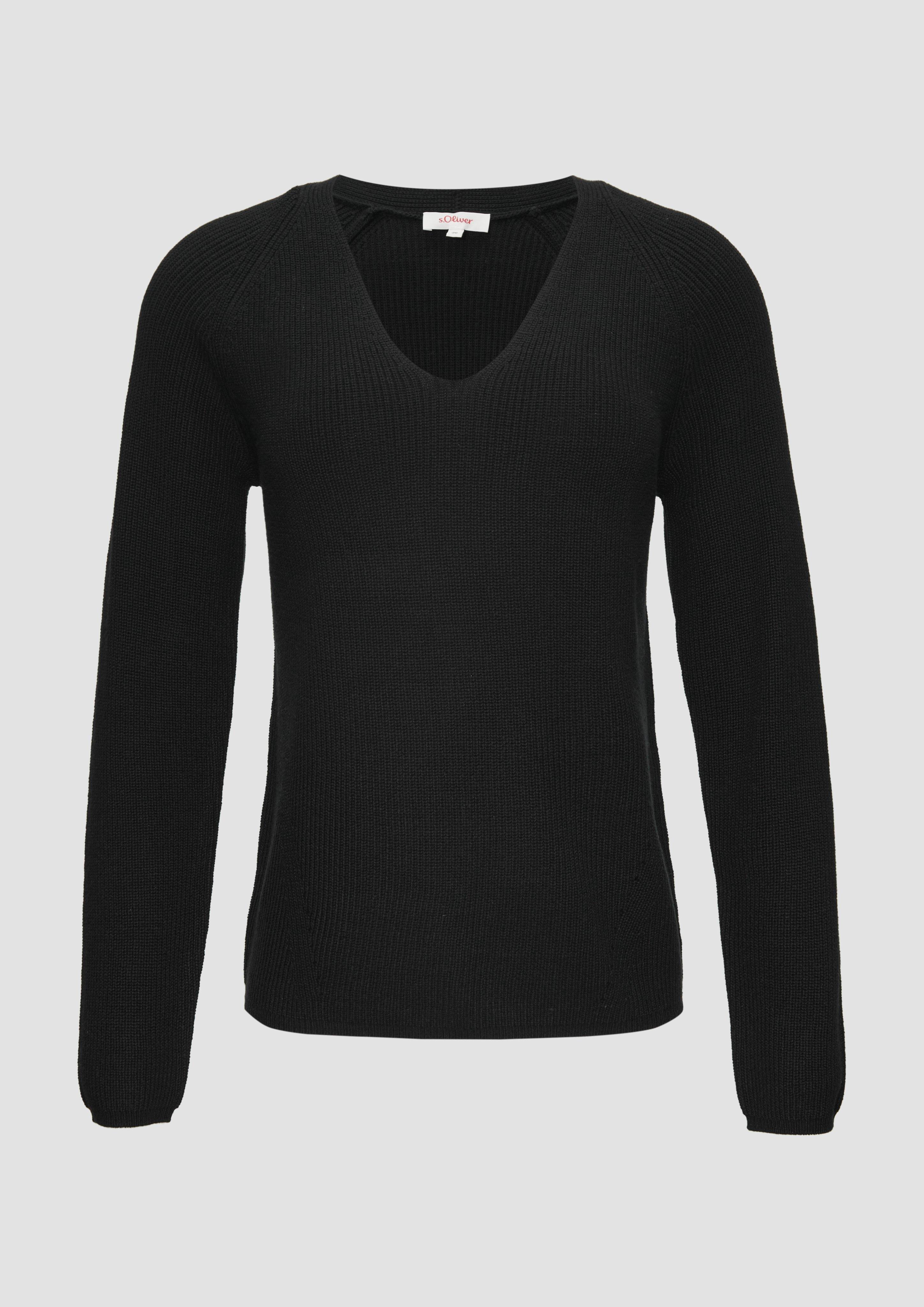 s.Oliver - Strickpullover mit V-Ausschnitt und Raglan-Ärmeln, Damen, schwarz