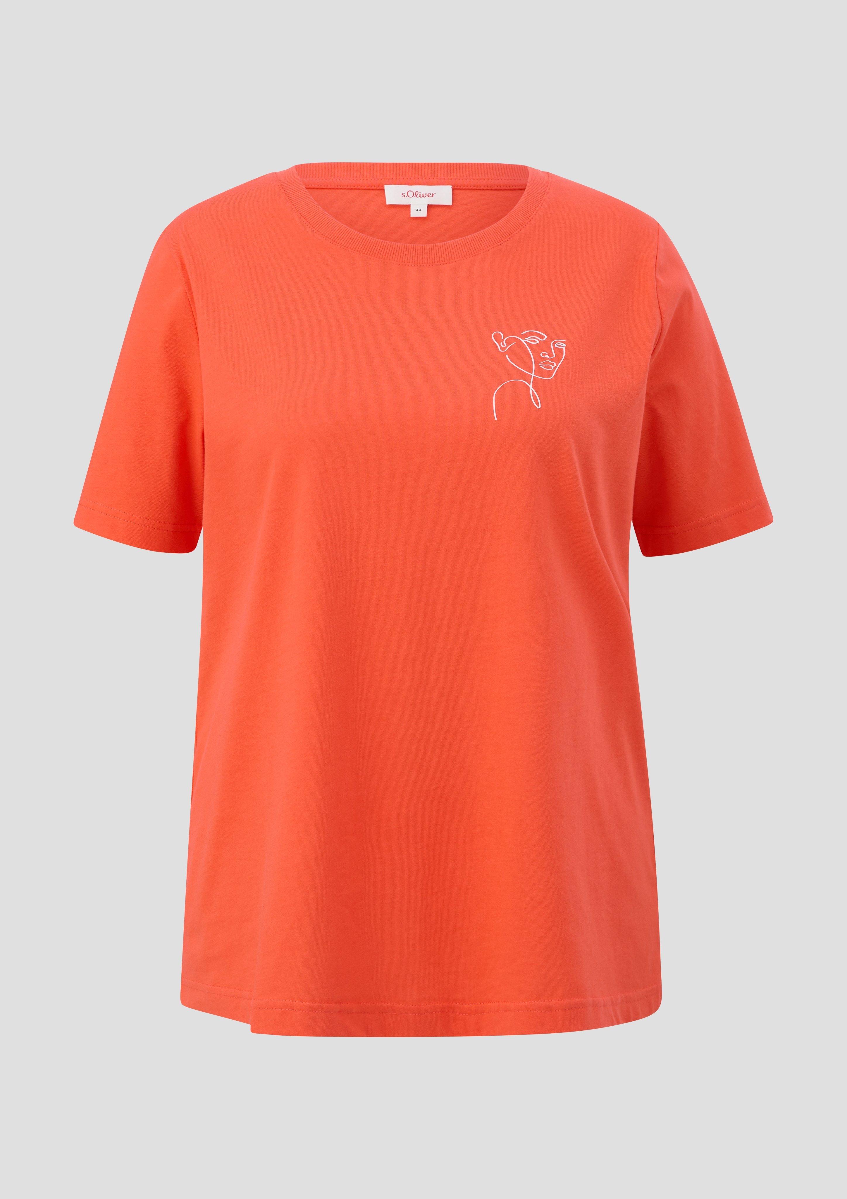 s.Oliver - T-Shirt mit Print-Detail, Damen, Orange