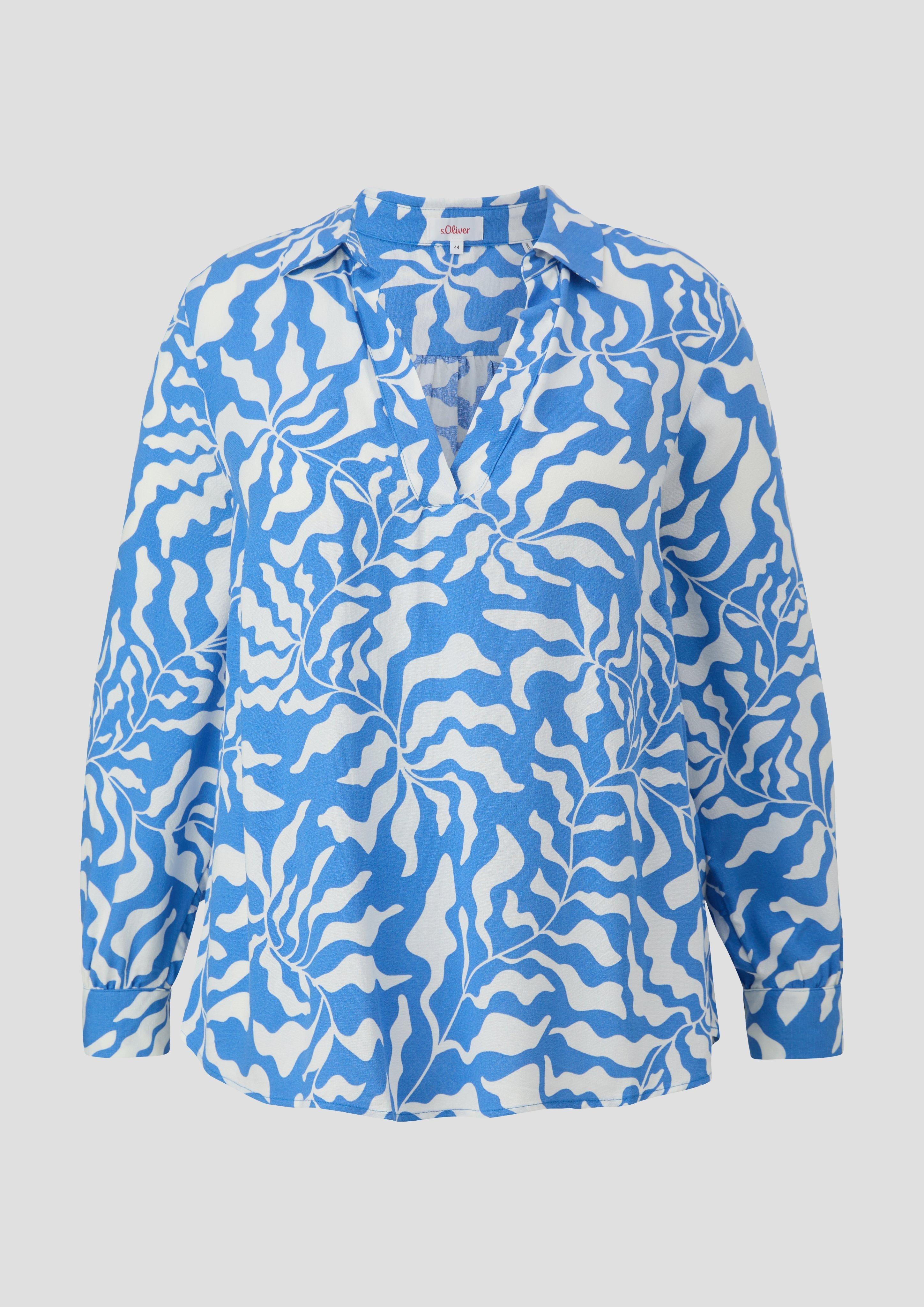 s.Oliver - Viskosebluse mit All-over-Print, Damen, blau