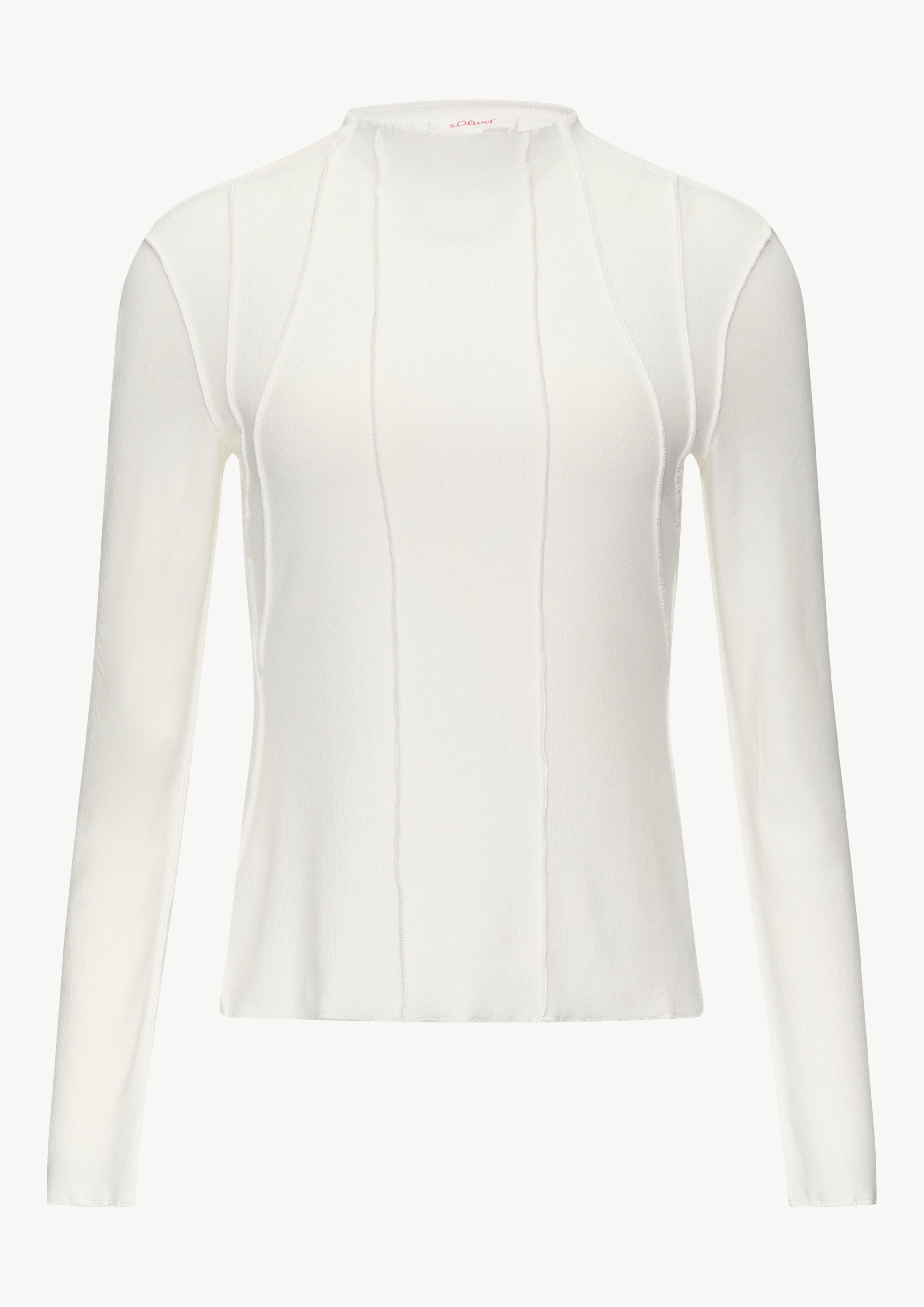 s.Oliver - Enganliegendes Langarmshirt mit Naht-Details, Damen, creme