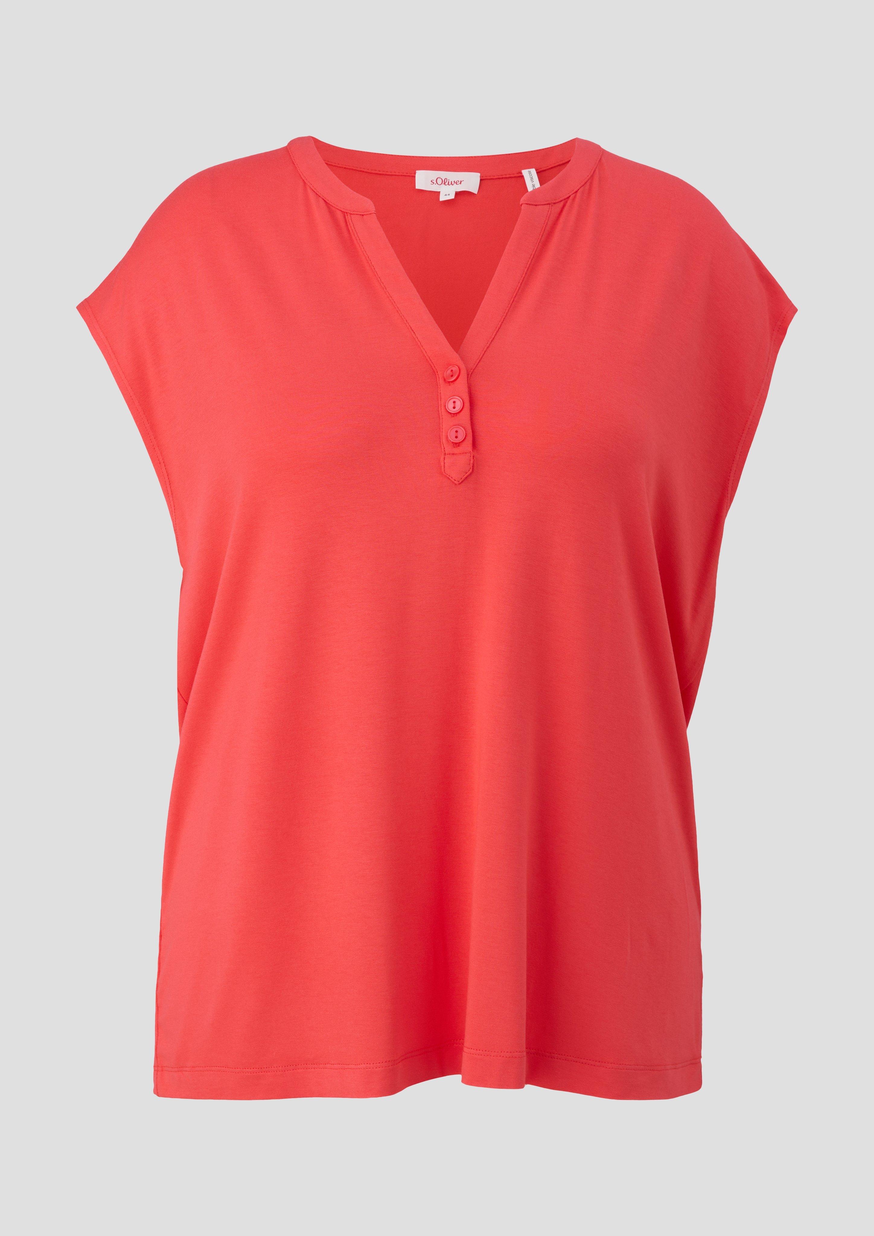 s.Oliver - T-Shirt aus Viskosestretch mit V-Ausschnitt, Damen, rot