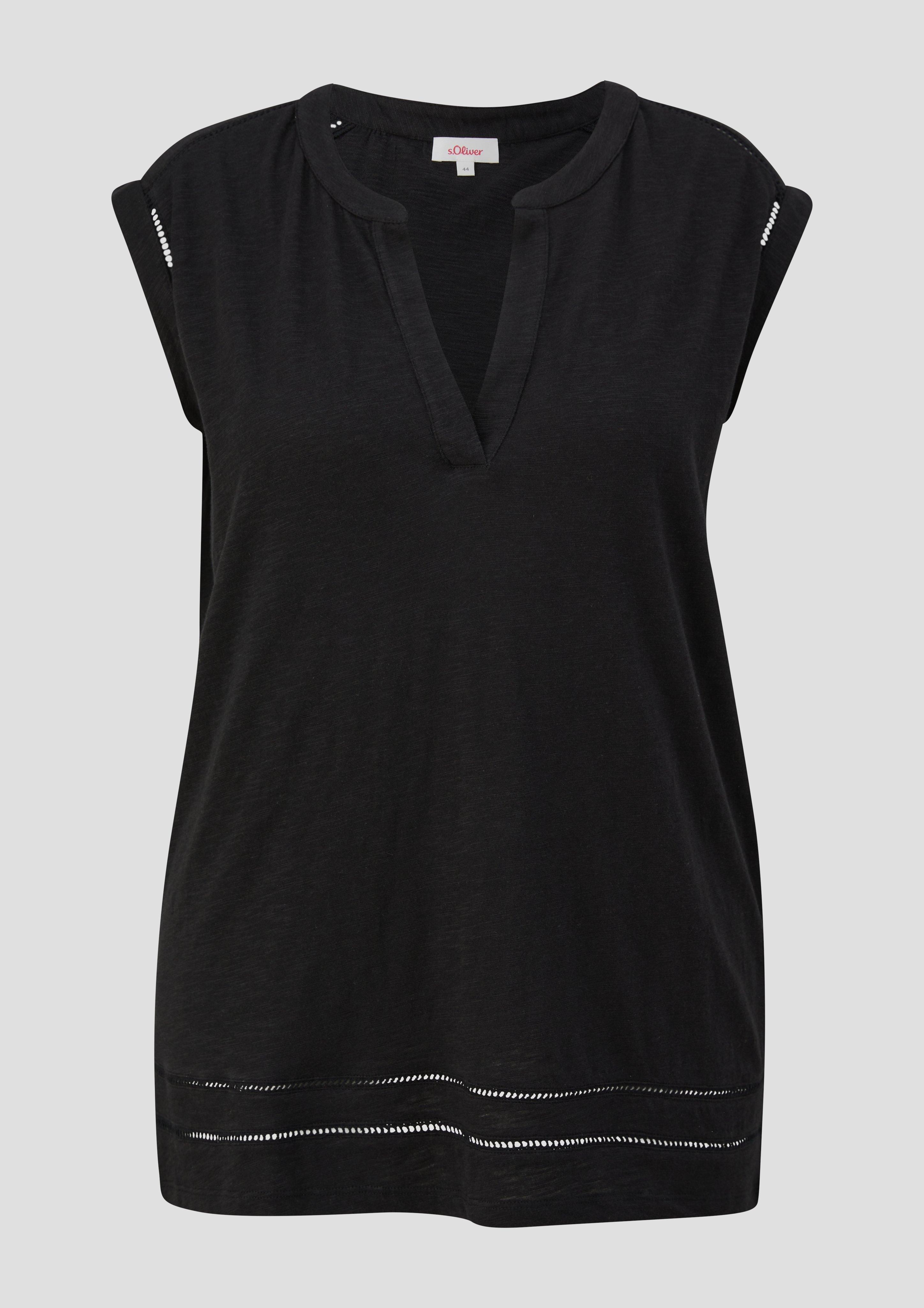 s.Oliver - Relaxed-Fit-Shirt mit Spitzen-Details, Damen, schwarz