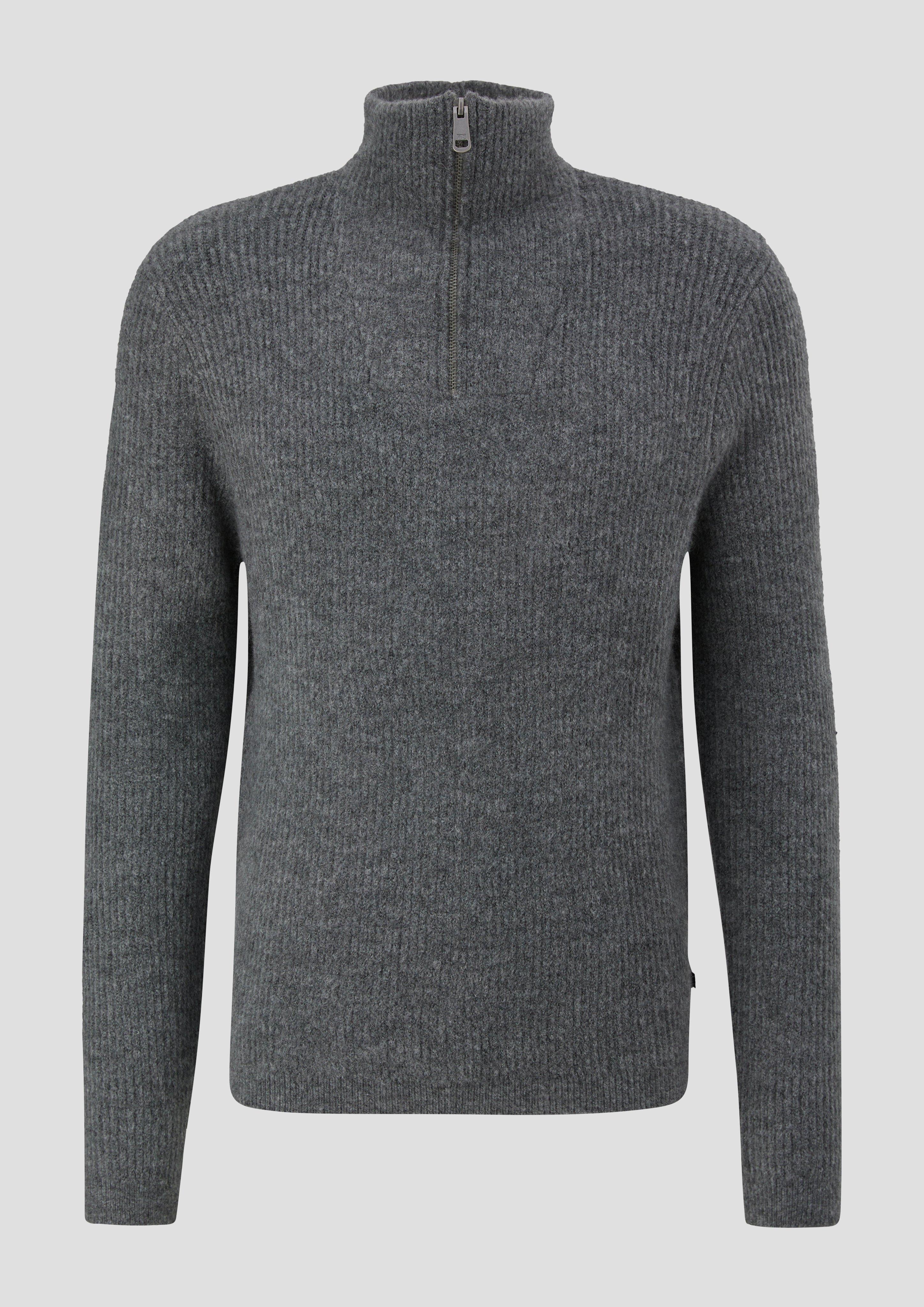 QS - Strickpullover mit Reißverschluss, Herren, grau