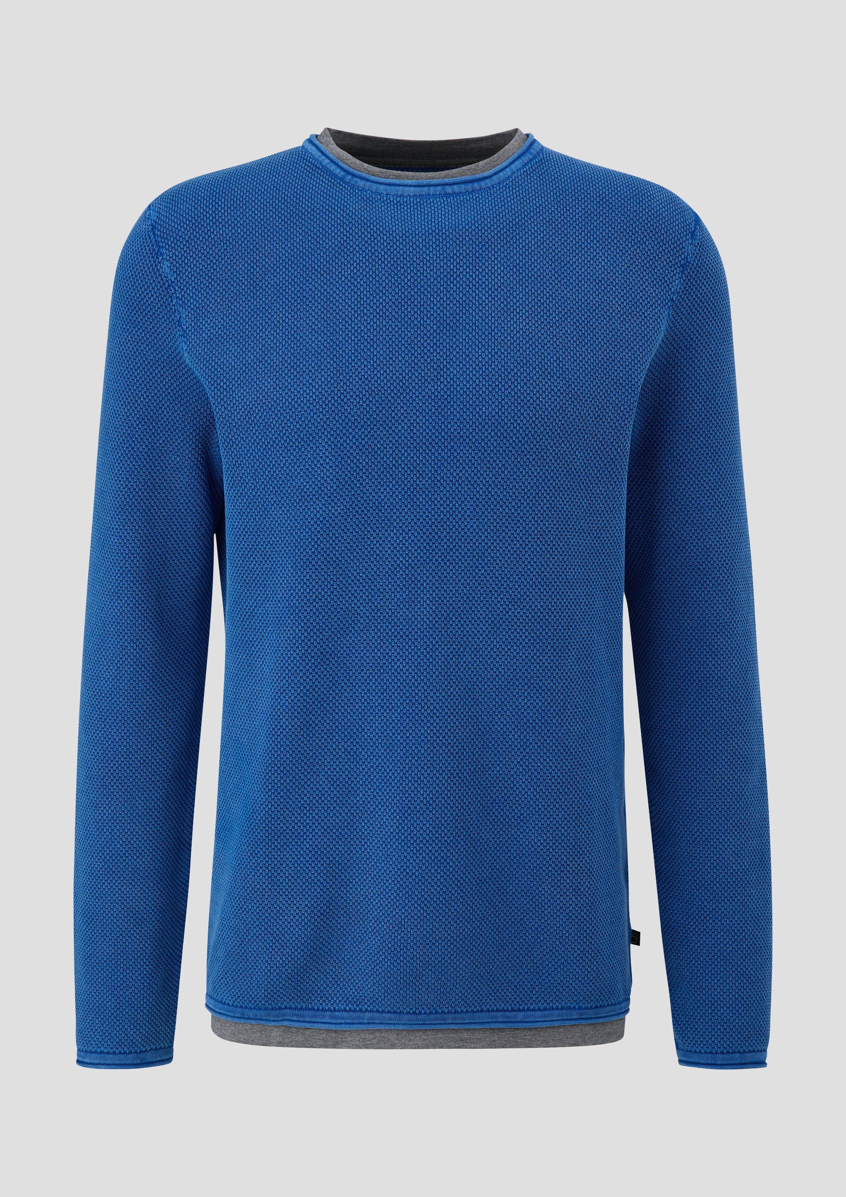 QS - Strickpullover aus reiner Baumwolle, Herren, blau