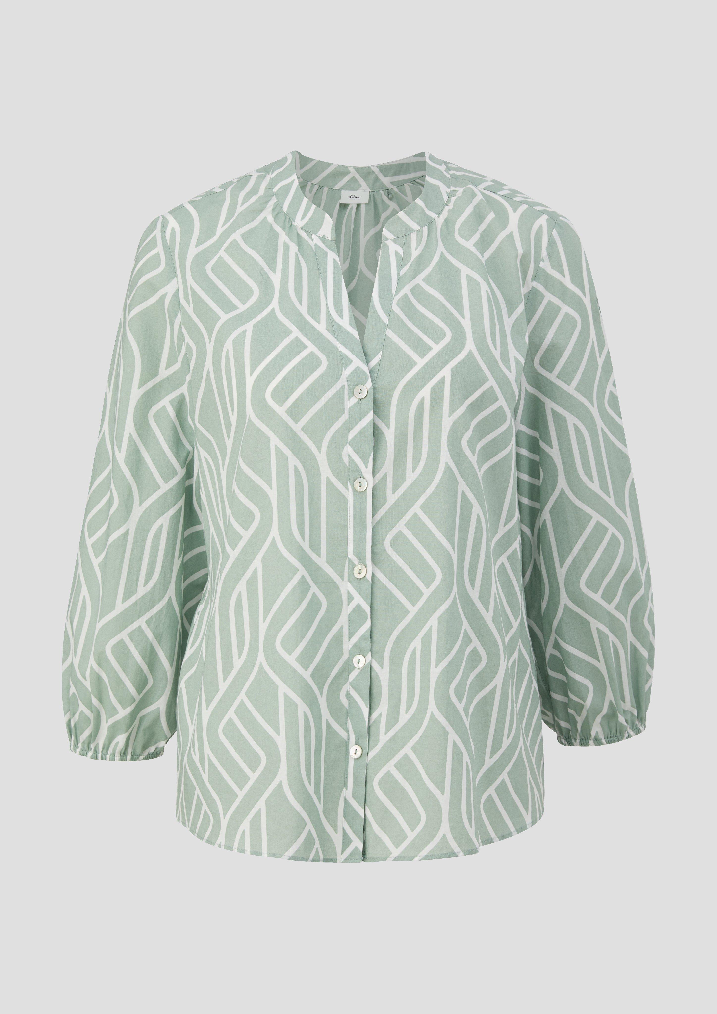 s.Oliver - Baumwollbluse mit All-over-Print und Raffung, Damen, grün