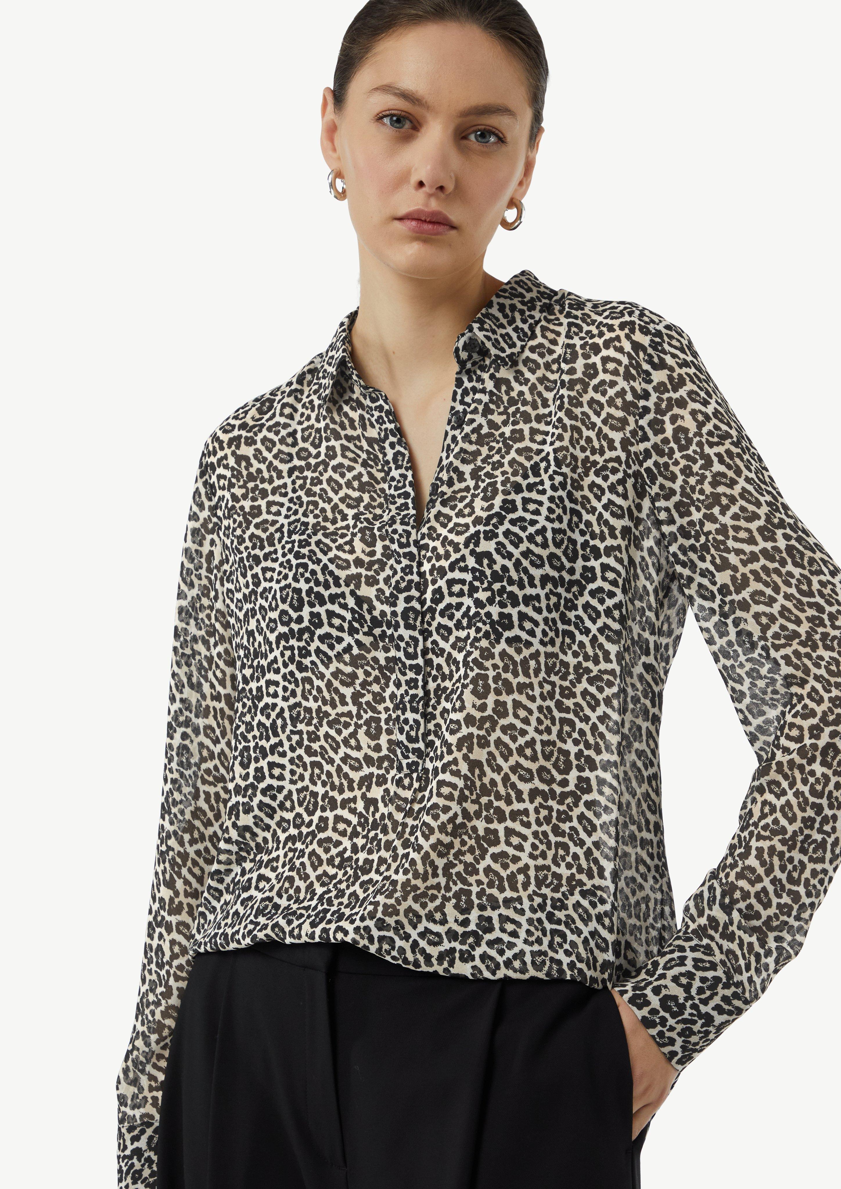 Long chiffon blouse with a leopard print - beige | Comma Long chiffon blouse with a leopard print - beige | Comma