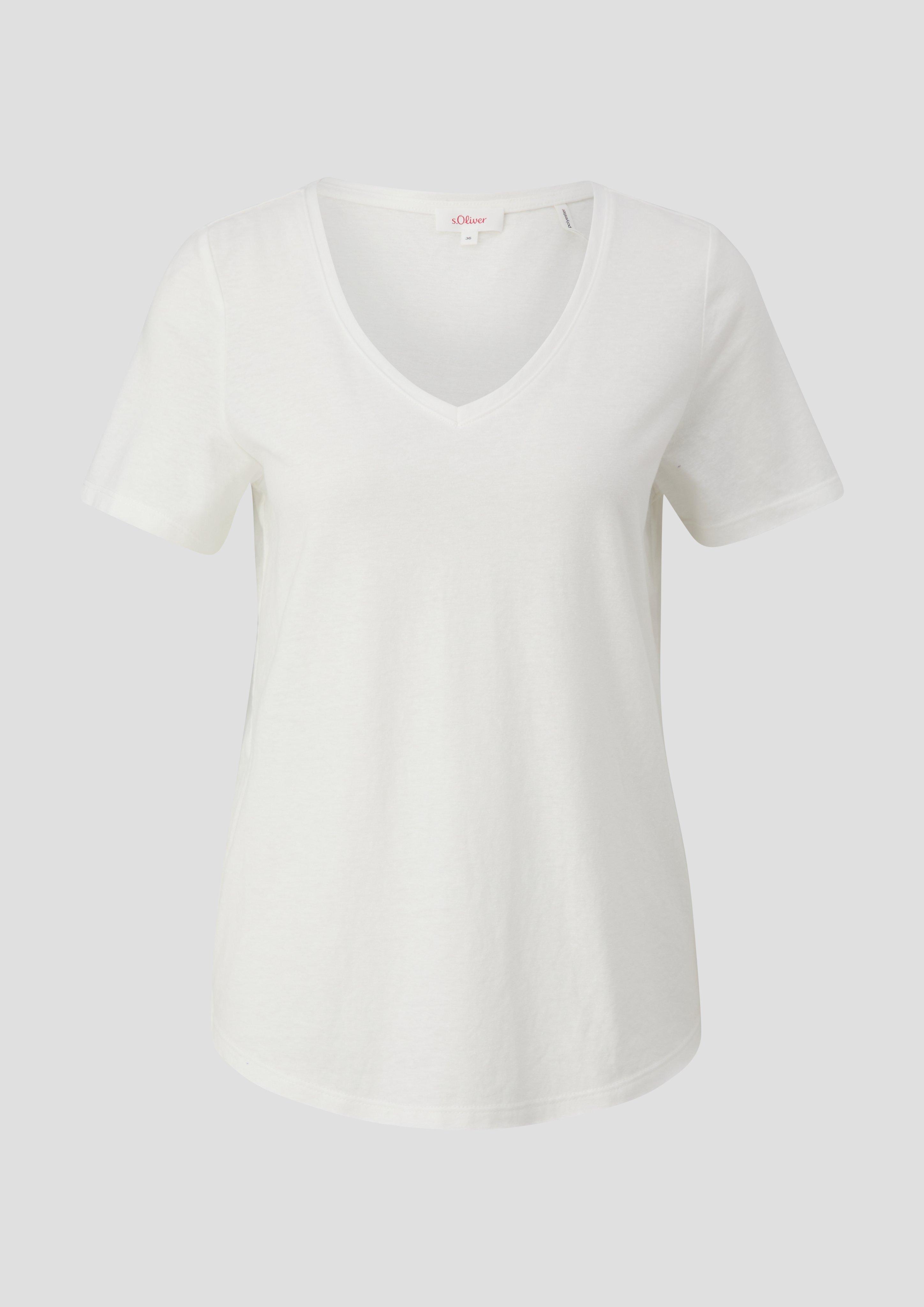 s.Oliver - T-Shirt mit Flammgarnstruktur, Damen, creme