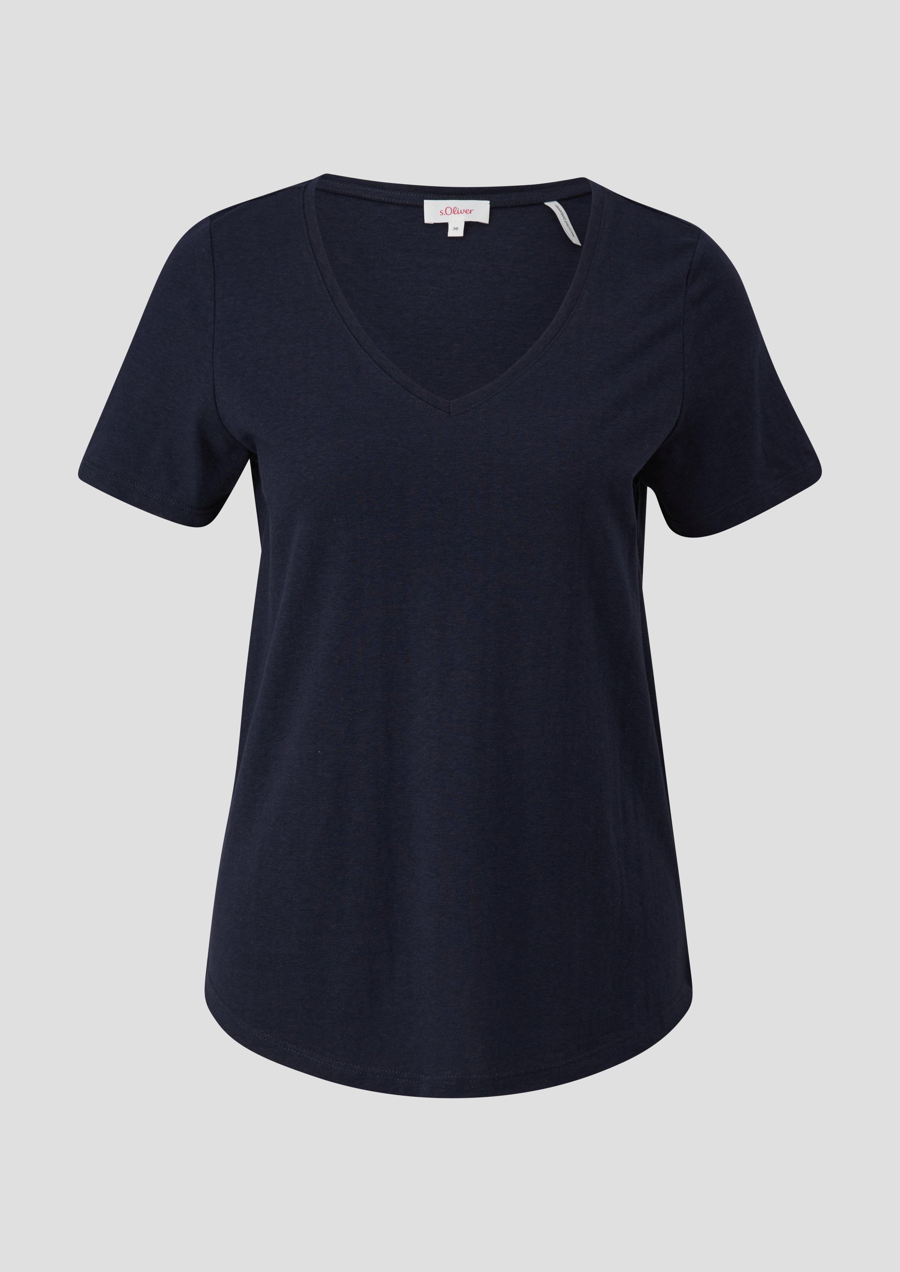 s.Oliver - T-Shirt mit Flammgarnstruktur, Damen, blau