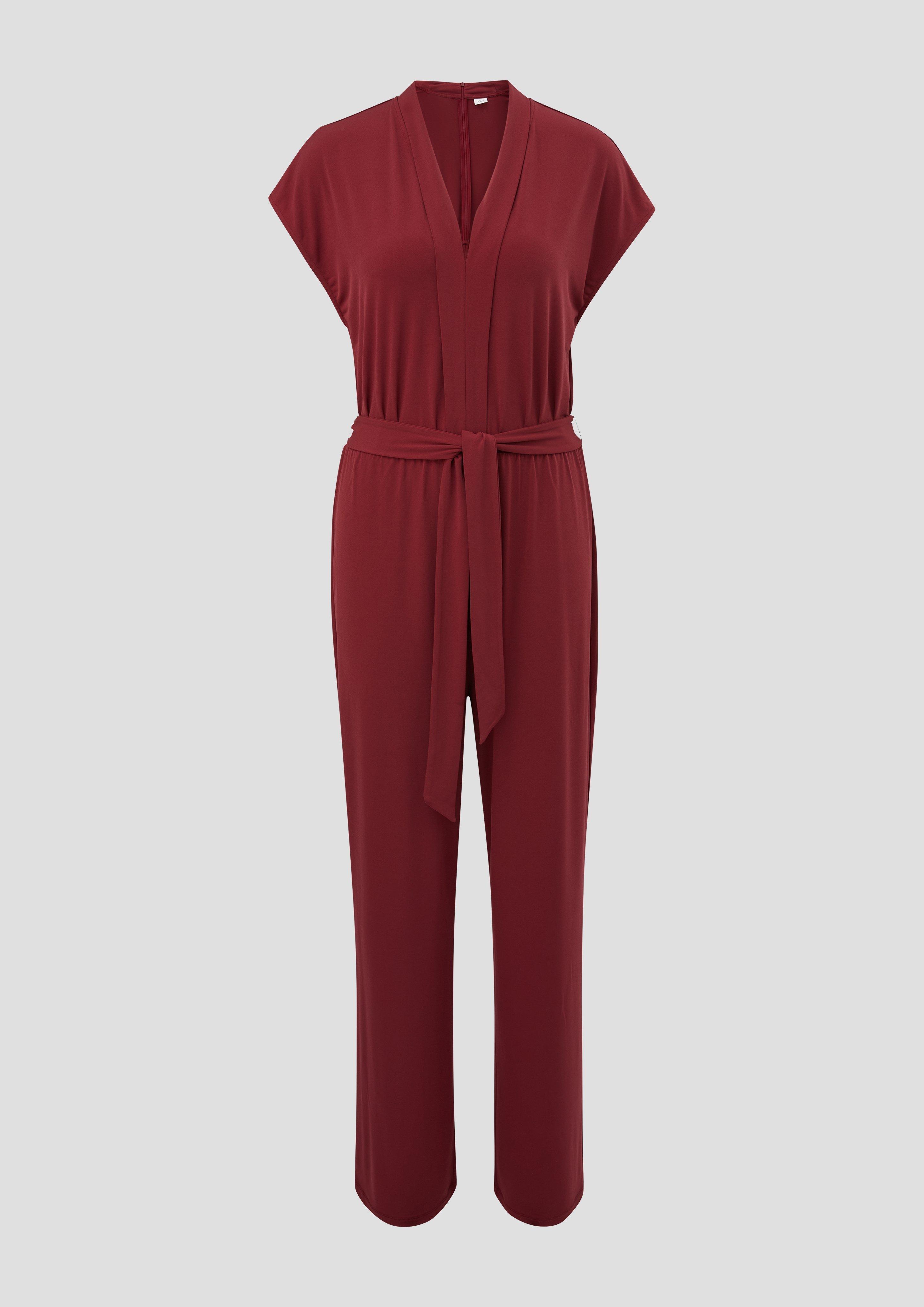 s.Oliver - Jersey-Overall mit Stoffgürtel, Damen, rot