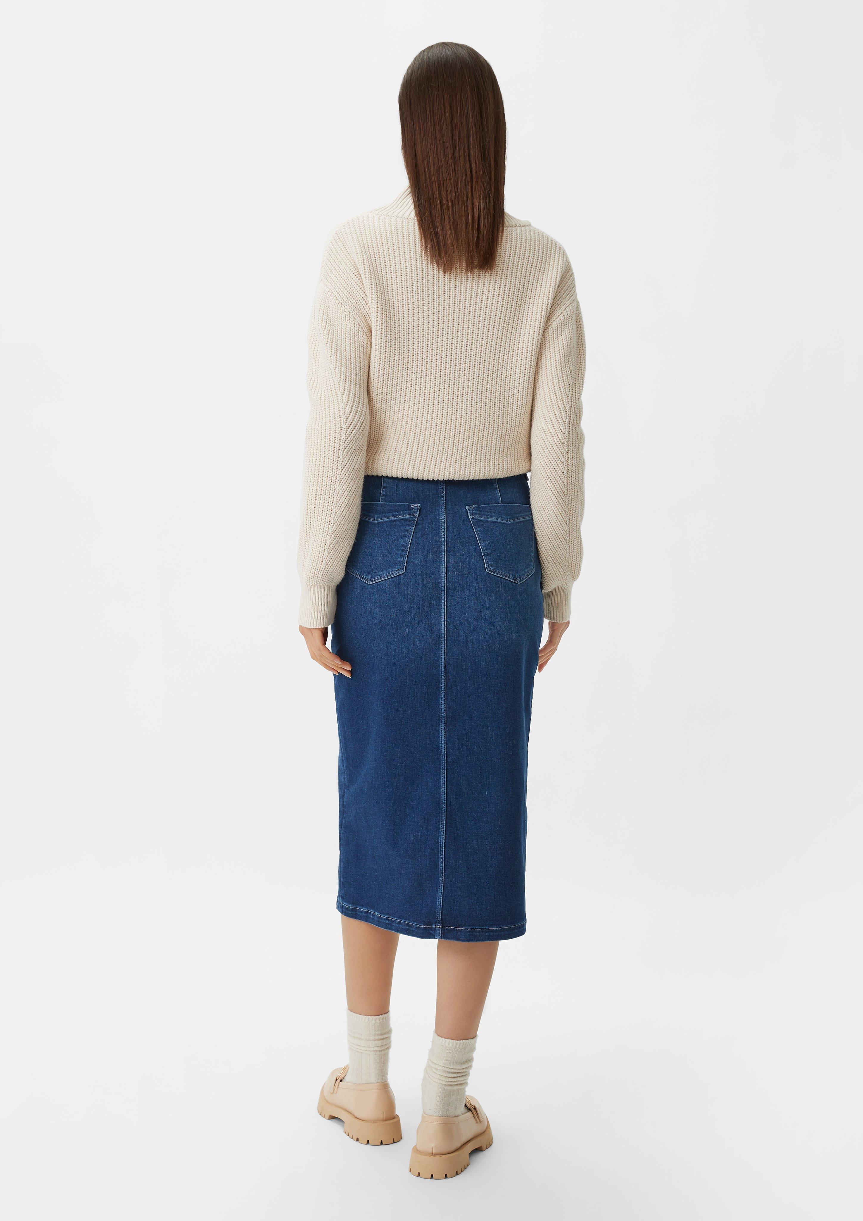 Midi-length denim skirt with a slit - blue | Comma Midi-length denim skirt with a slit - blue | Comma