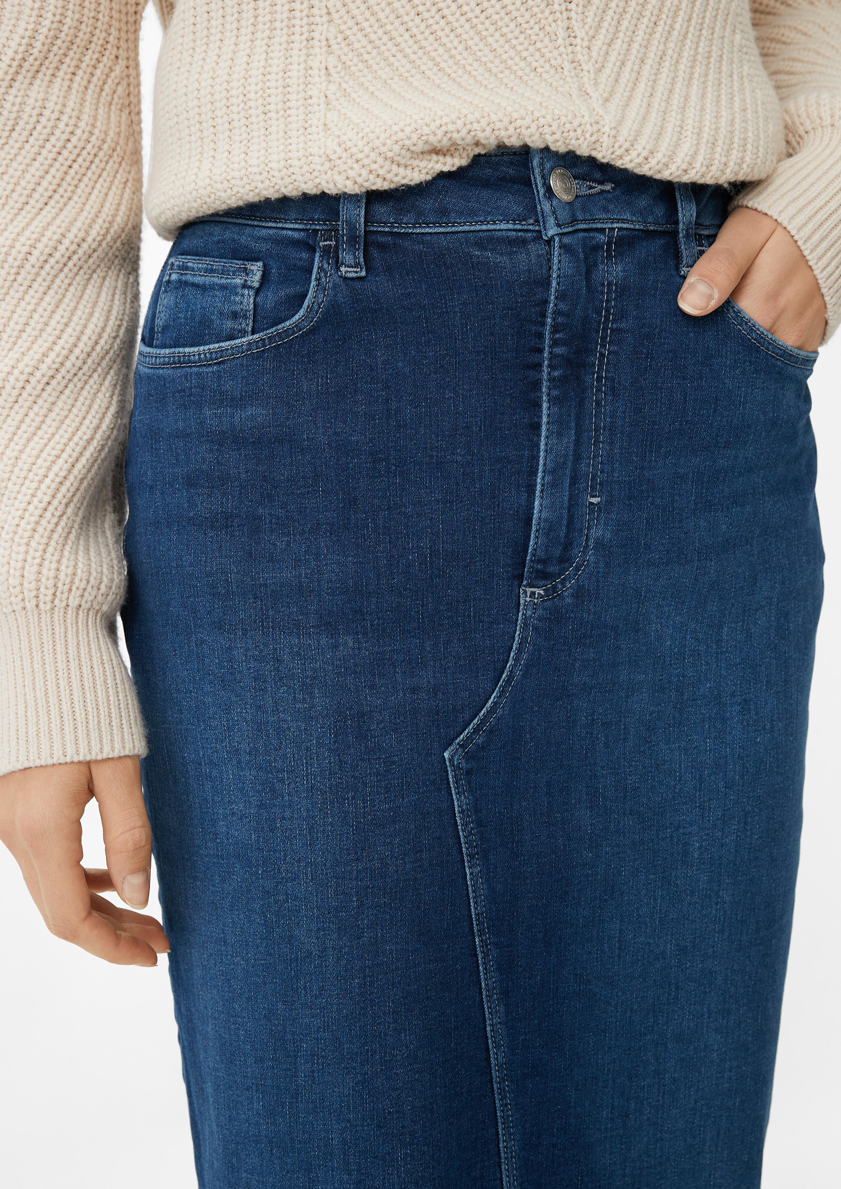 Midi-length denim skirt with a slit - blue | Comma Midi-length denim skirt with a slit - blue | Comma