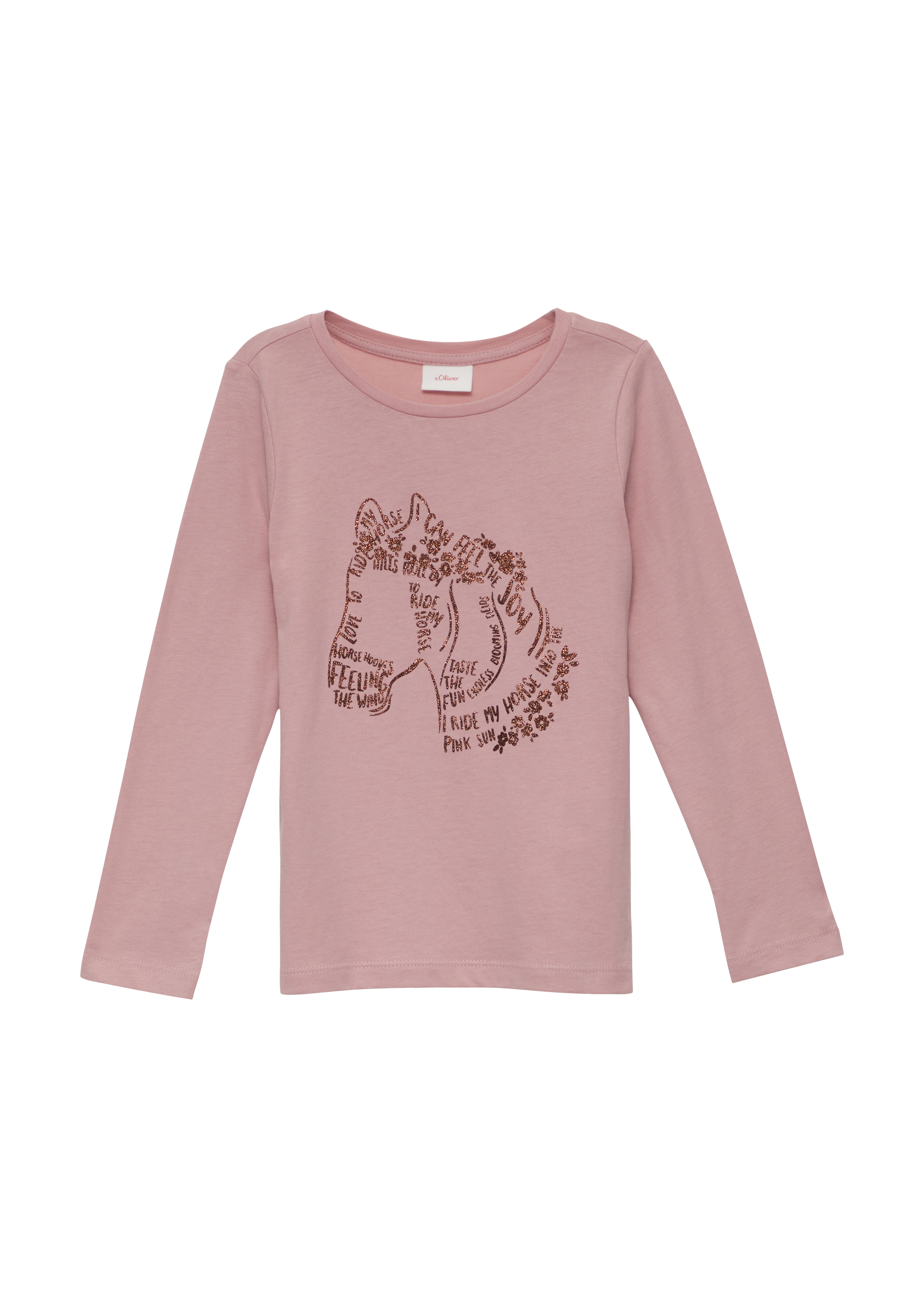 s.Oliver - Langarmshirt mit Glitzer-Print, Kinder, Rosa